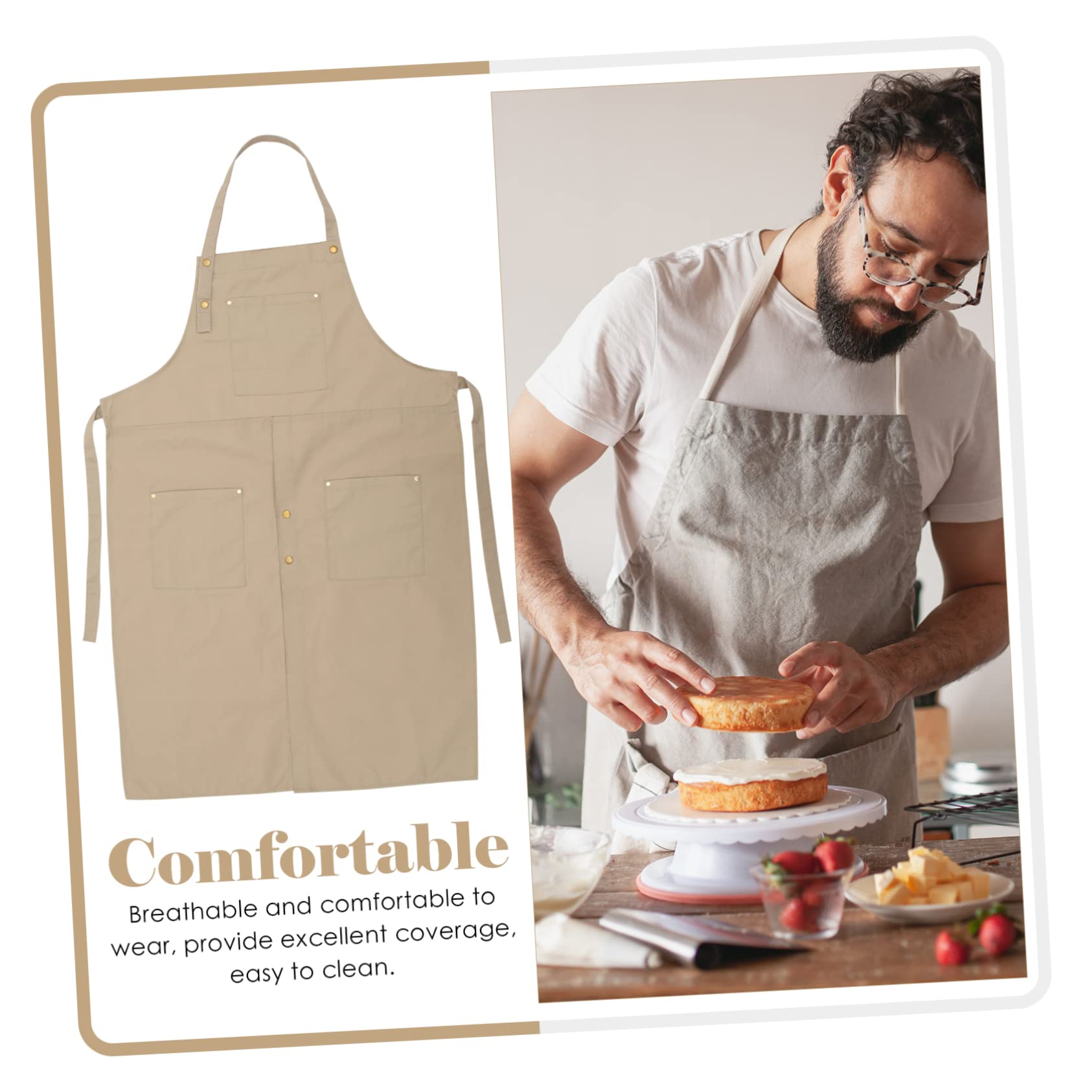 Tablier de Poterie Confortable et Respirant en Toile Kaki avec Poches