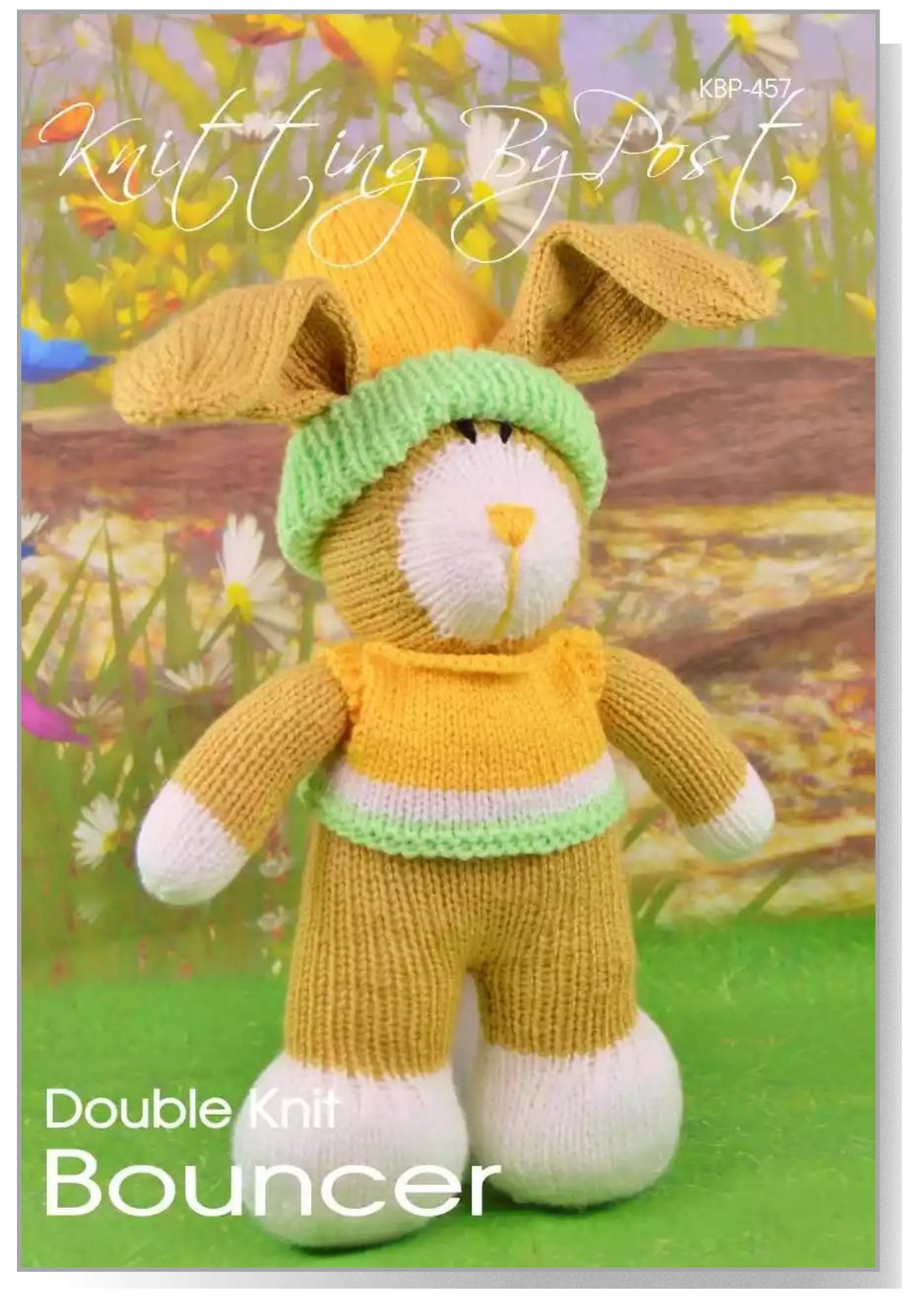 Knitting By Post Brown, White, Orange, Green Knitting Pattern Bouncer Bunny Rabbit From Hop Into Easter With Our Cute Animal Character Ready To Knit In Brown, White, Orange And Green