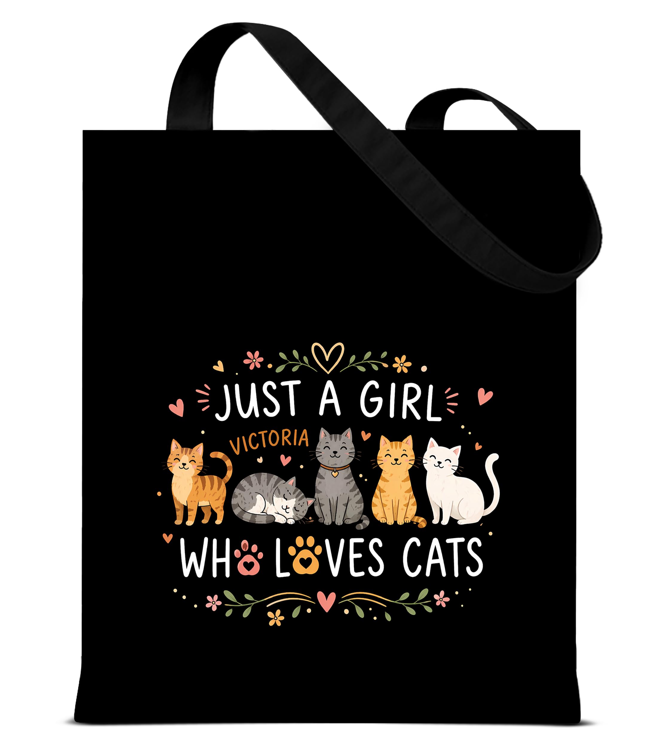 Cute Cat Canvas Tote Bag for Women， Aesthetic Reusable Shoulder Bag for Shopping Travel Work