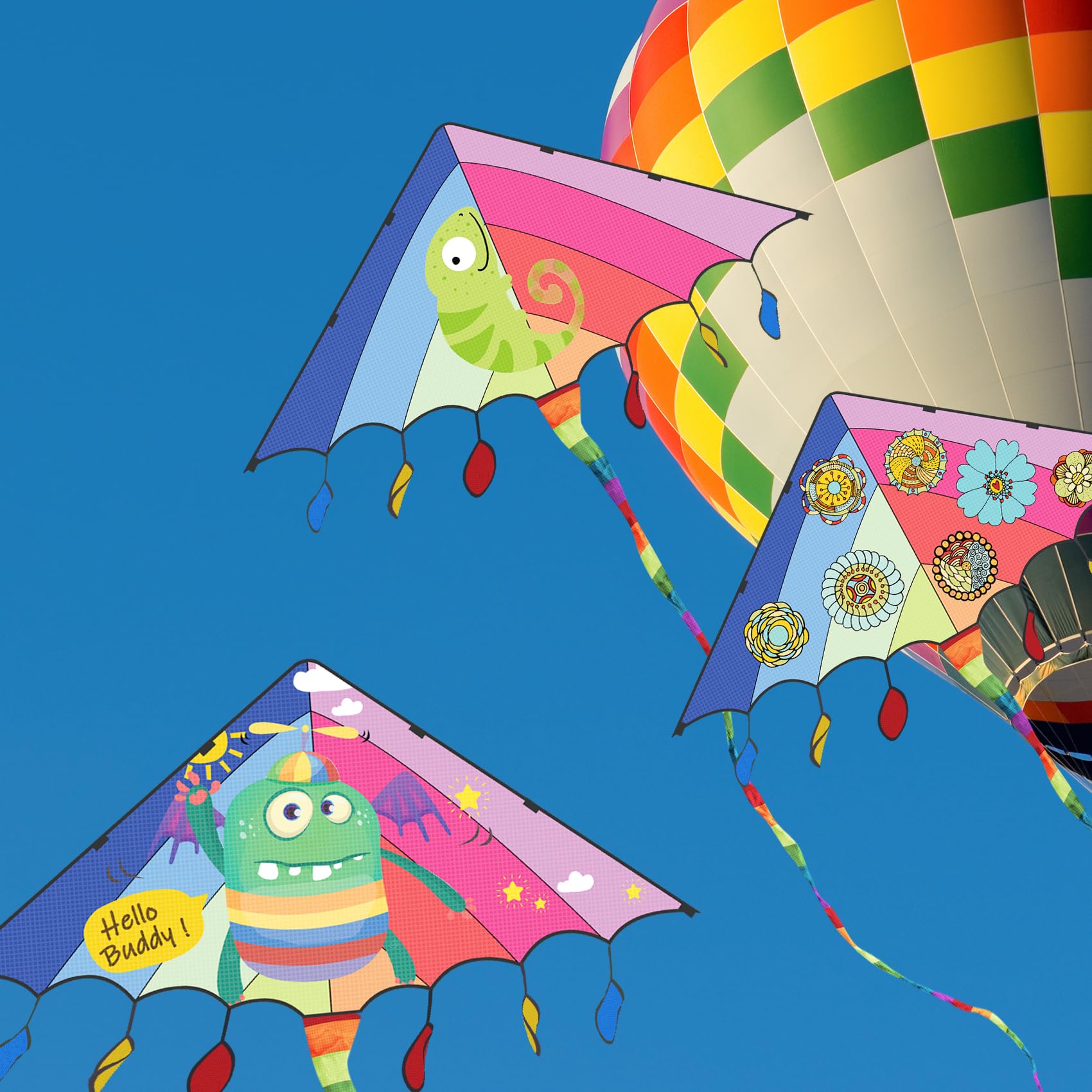 Kites for Kids Ages 4-8 8-12, 3 Pack Large Kites for Adults with Colorful Tail, Easy to Fly, Kids Kite for Beginner Boys Girls with 320 ft String