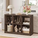 FATORRI 6 Cube Storage Bookcase, Rustic Wood Horizontal Bookshelf with Rounded Corners, Low Cube Organizer Shelf for Living Room, Bedroom, Office (Dark Walnut, 43 Inch)