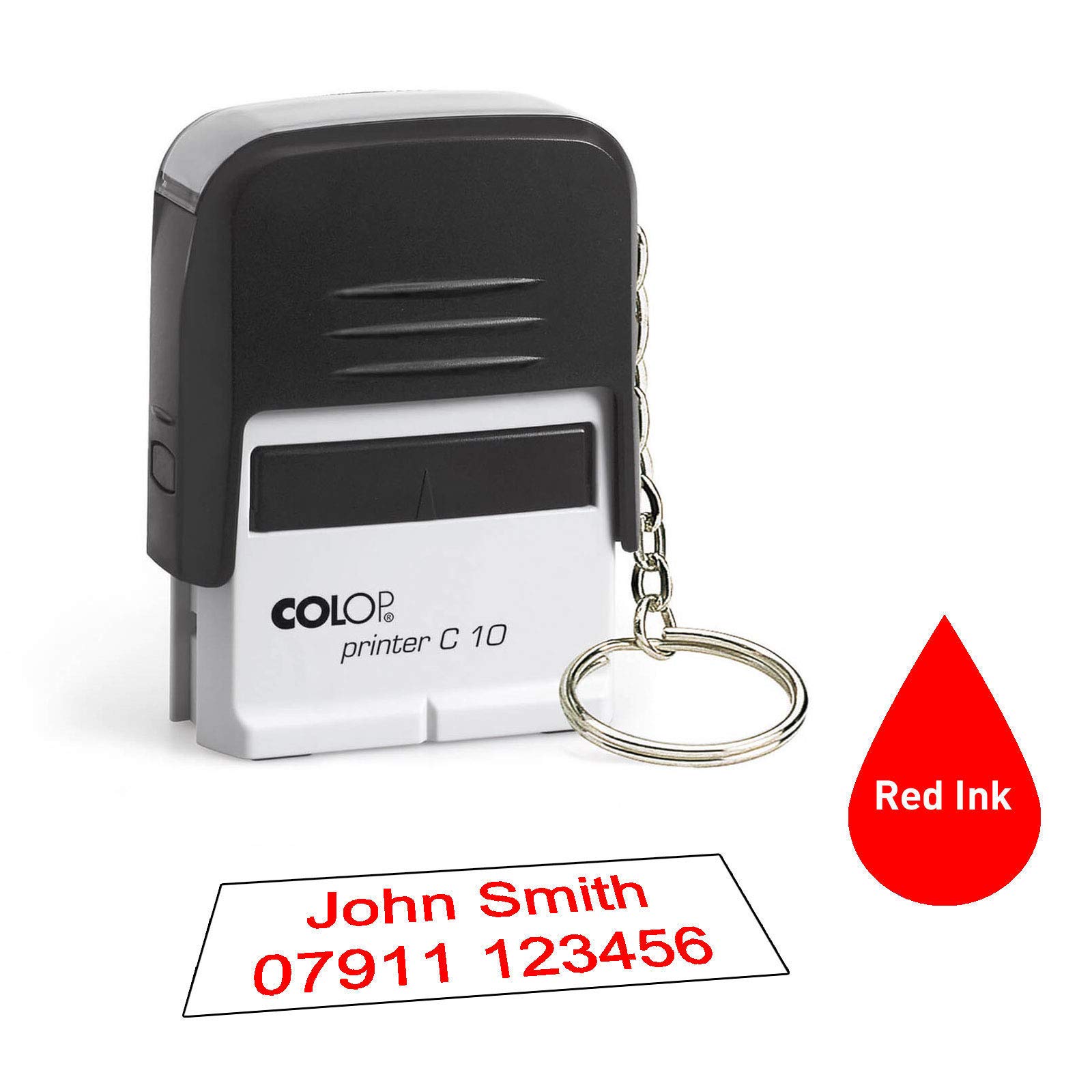 Colop C10 Keyring 26 x 9mm Personalised Custom Made Self-Inking Business Address Rubber Stamp
