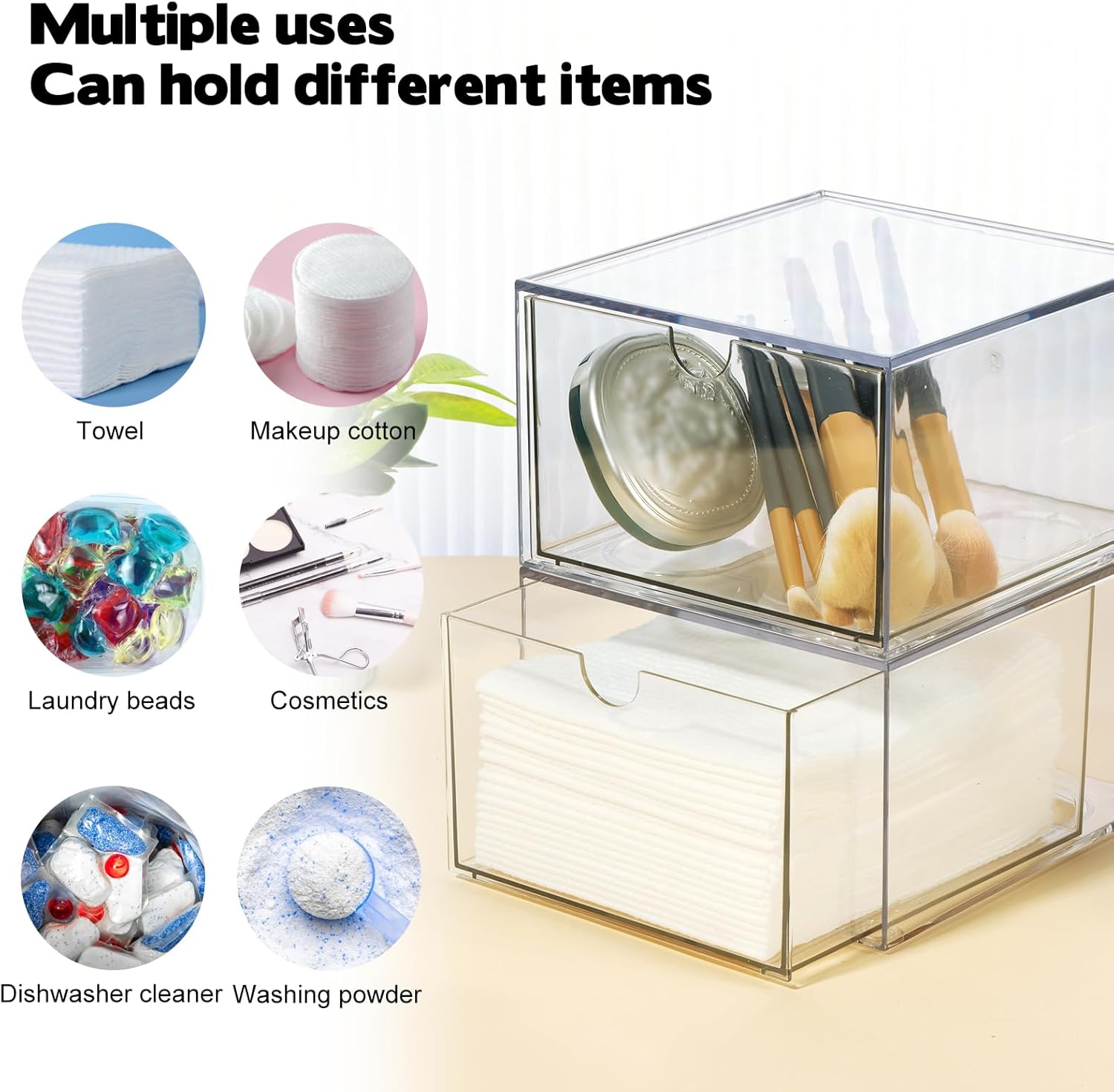 Rainmae 2 Pack Disposable Face Towel Holder, Face Towel Storage Box, Stackable Clear Makeup Organizer with Drawer for Clean Skin Club Face XL Towels Holder for Vanity Bathroom and Makeup Organization - Image 5