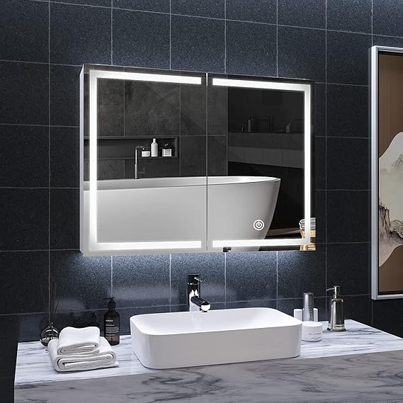 DICTAC Armoire Toilette Miroir avec éclairage 80x13.5x60cm Meuble