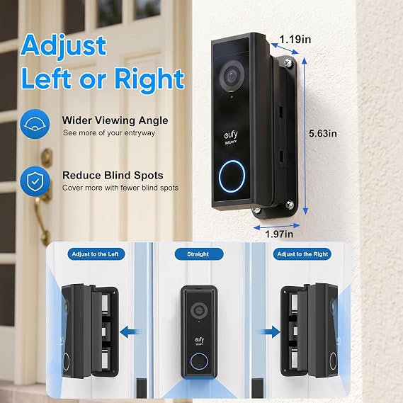 Doorbell Mount for eufy Video Doorbell E340/C31/C30/C210/S330/S220, 45 Left/Right Adjustable Angle for Wider View, Weather-Resistant Wedge Wall Bracket for eufy Doorbell, No Drilling Installation