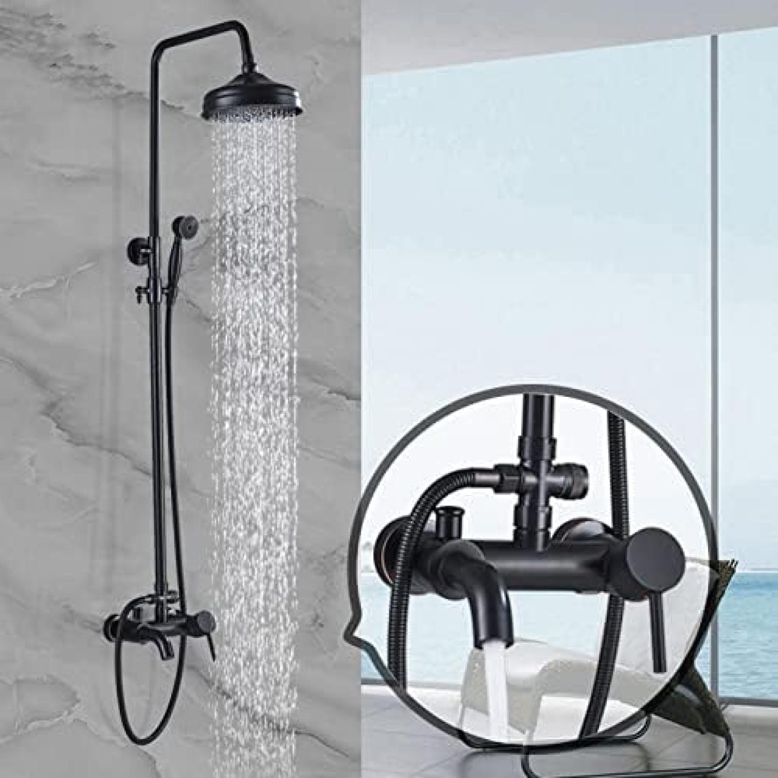 Robinet de douche de pluie mural 8 pouces avec pommeau à main