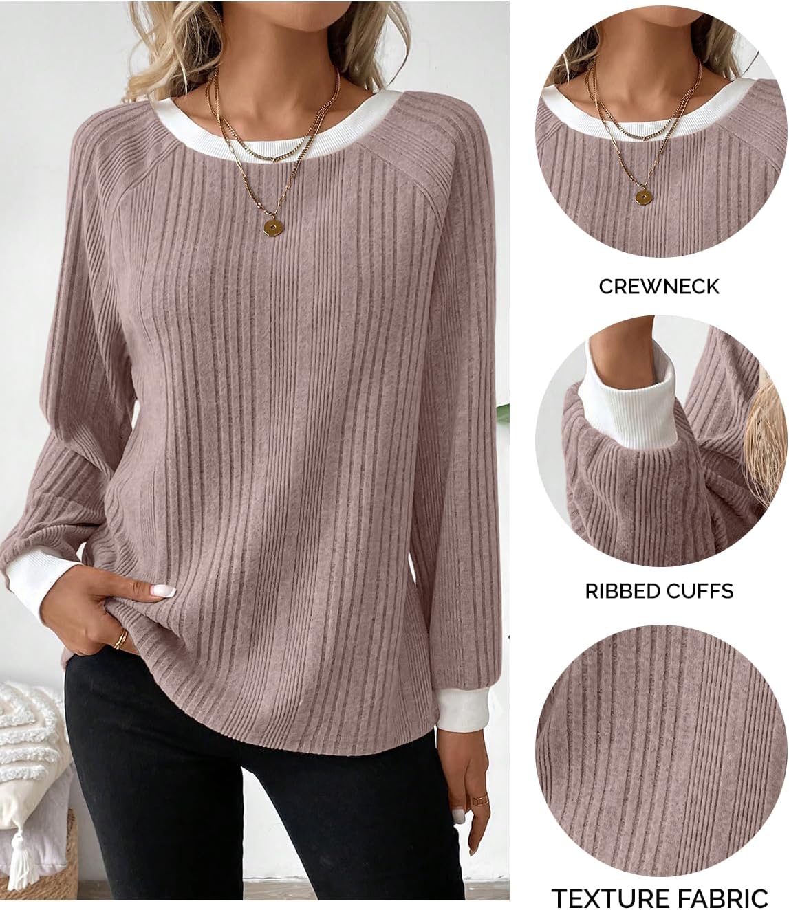 Womens Long Sleeve Shirts Crewneck Casual Tops Loose Fit Tunic Fall Fashion 2025 Blouses Clothing - Image 6