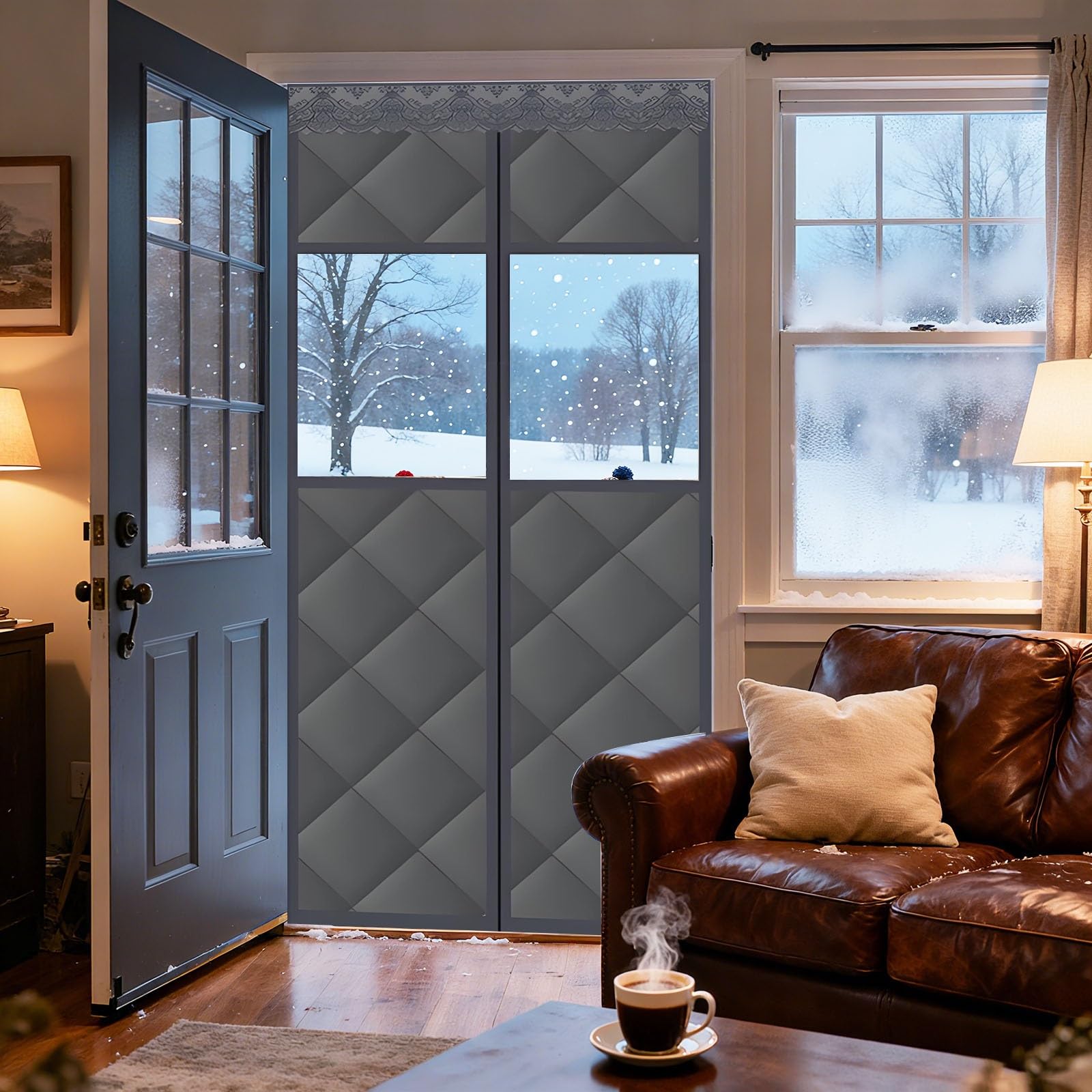 Rideau de porte isolation thermique étanche 150x240 avec fenêtre visible