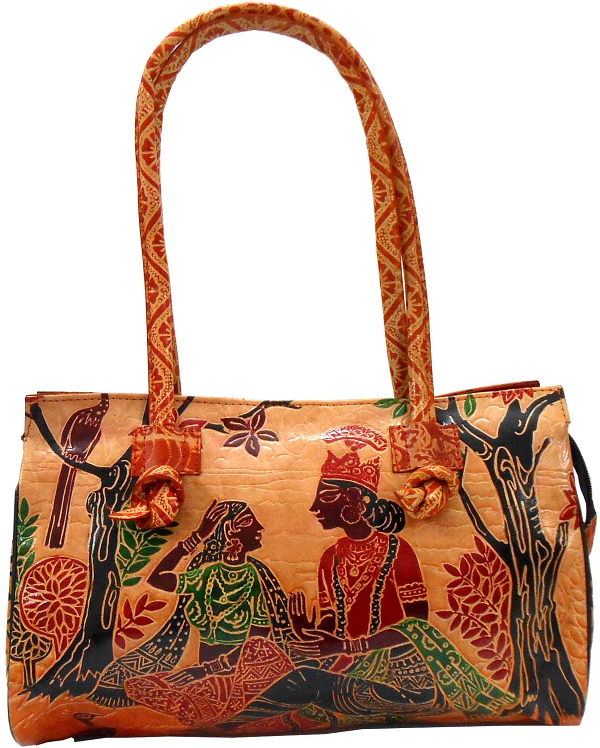 Crafts of India Divine Lovers Radha Krishna Design Ethnic Hand Embossed Shantiniketan Leather Indian Shoulder Bag