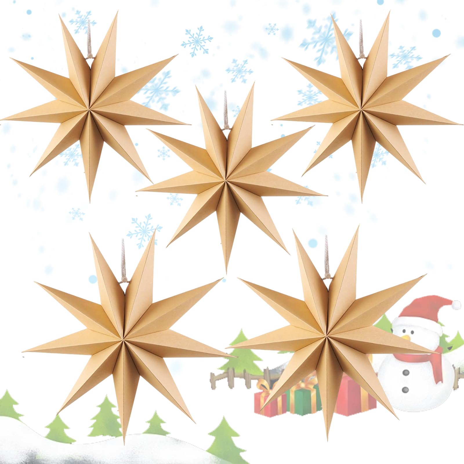 5 Stelle Decorative Natalizie In Carta – 30 Cm E 45 Cm, Pieghevoli, Colori Bianco, Azzurro, Grigio, Verde E Kraft, Per Albero E Finestra