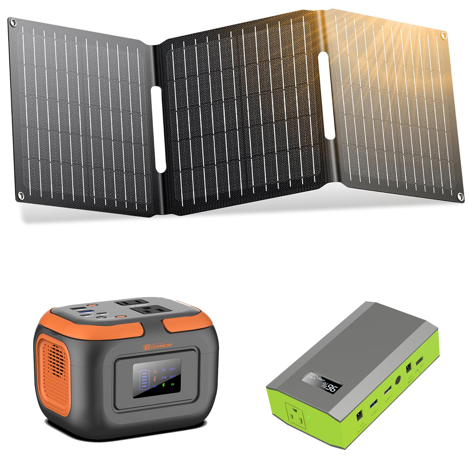 Portable Power Station with Solar Charger 30W 120W Solar Power Bank with AC Outlet 110V Camping Battery Pack