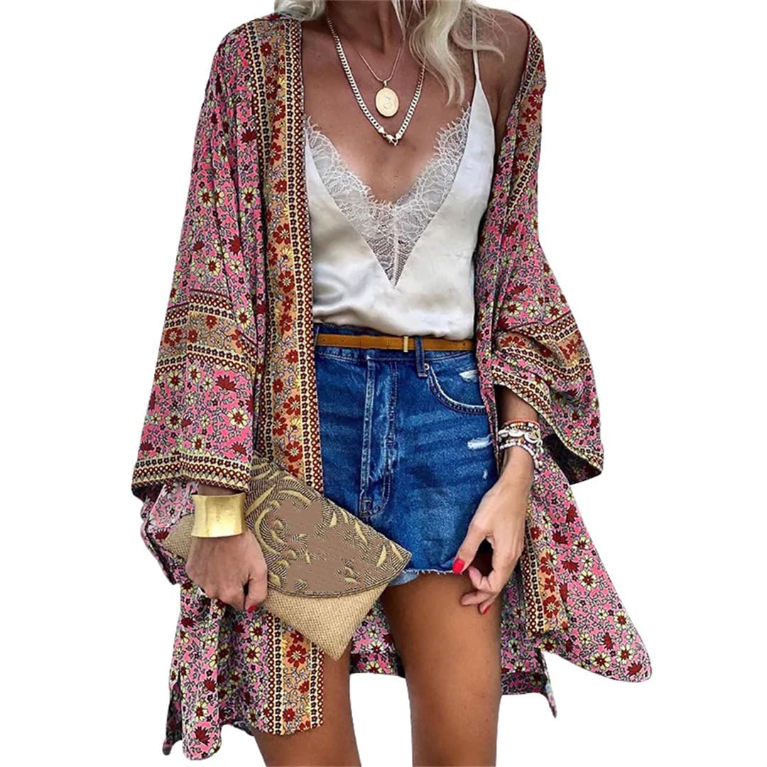 Cardigan d'été pour femme, vintage, imprimé bohème, manches longues, kimono