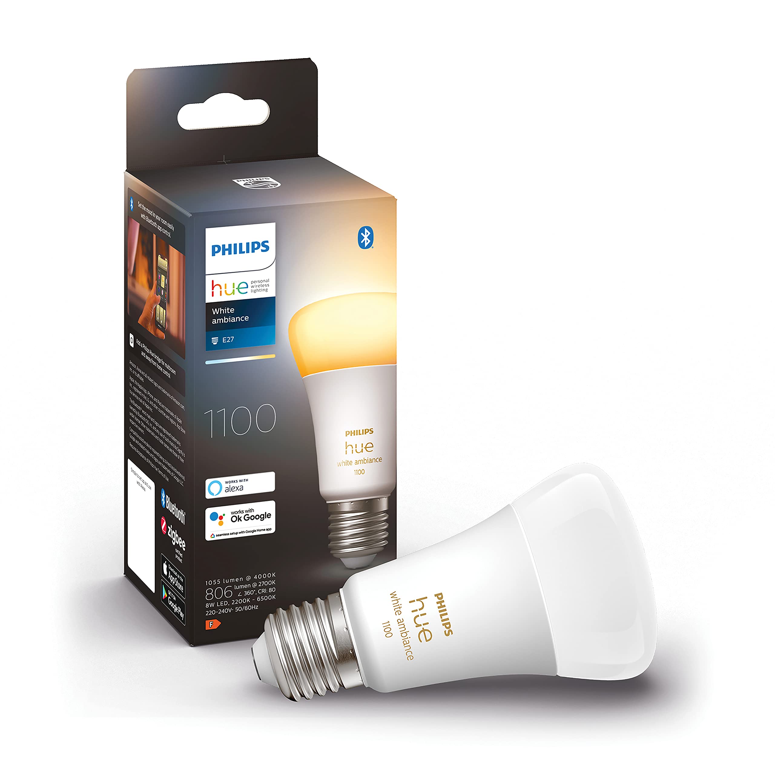 Philips Hue Starterpaket - E27 - mit 2 Standard Lampen - Warm bis Kaltweißes Licht - inkl. 1 Hue Bridge - Hue White Ambiance