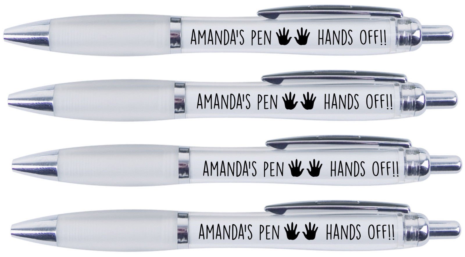 AMANDA'S PEN HANDS OFF!!, 4 PRINTED PENS FOR AMANDA