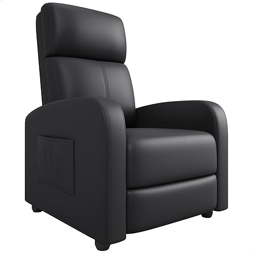 Garvee Recliner Chair for Adults, PU Leather Lazy Recliner Ergonomic Adjustable Single Sofa Enhanced with Side Pocket, Tall Back, Wide Arms & Padded Seat, Home Theater Seating for Living Room