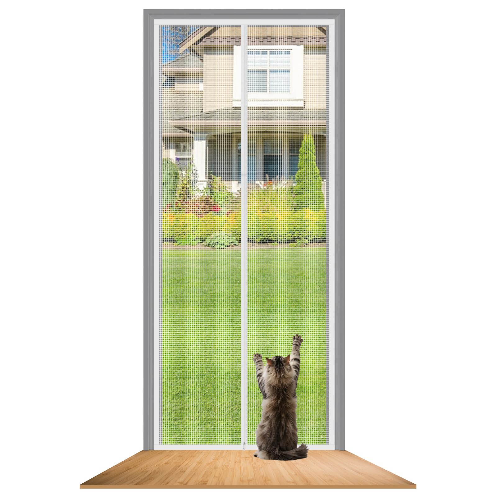 BLUE BAZAAR Cat Screen Door, Fly Screen Door Reinforced Scratch-Proof Mesh Pet Barrier, 90x120cm, Heavy-Duty Zipper Closure, Indoor Door Mesh Screen Heavy Duty Self-Sealing Mesh (90x210CM Single)