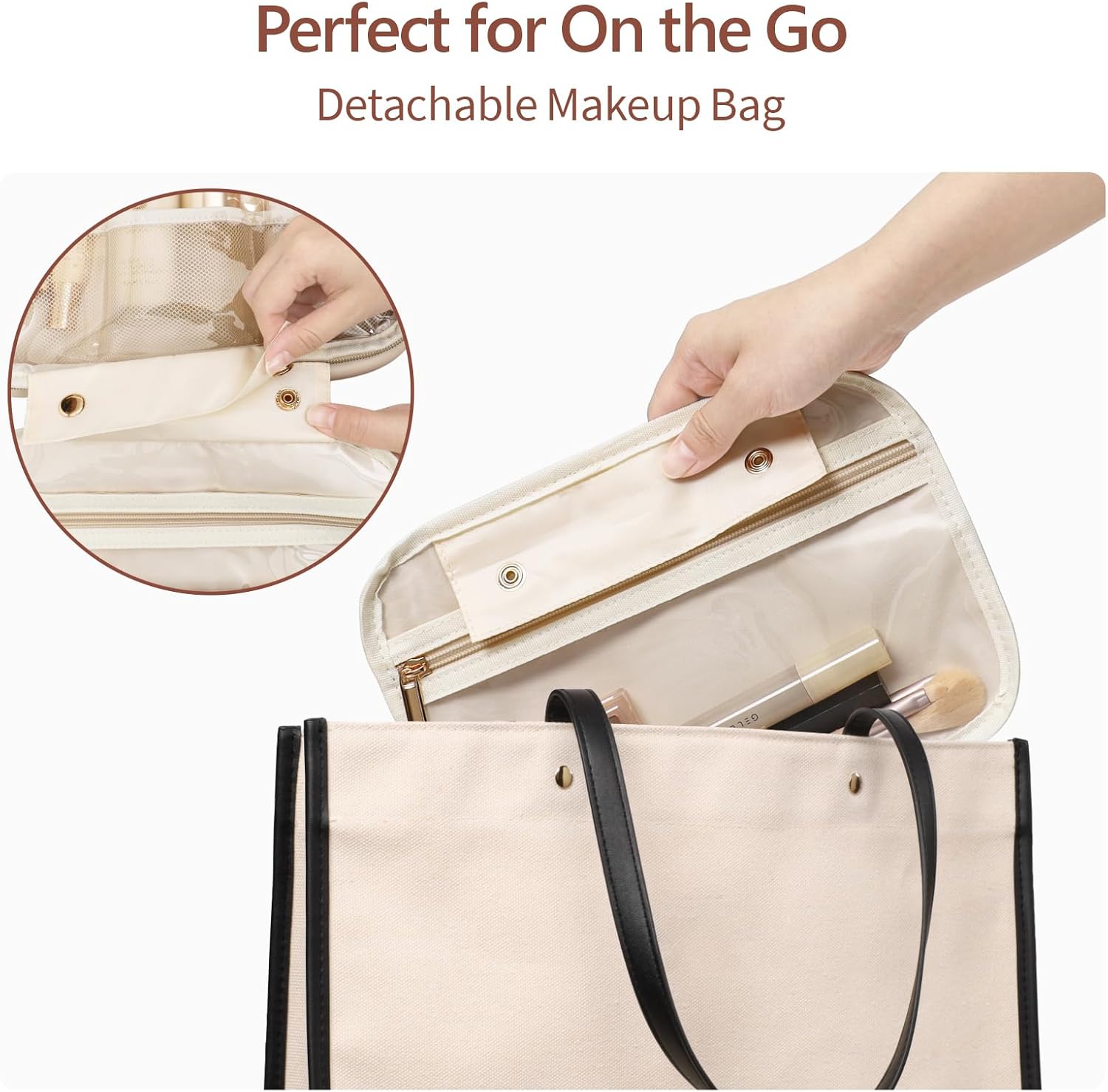 PACKISM Hanging Travel Toiletry Bag for Women - Quilted Plaid PU Leather Travel Makeup Bag with Detachable Bag, Waterproof Cosmetic Bag for Full-Sized Toiletries Fit Bathroom Cruise, Off-white (M) - Image 5