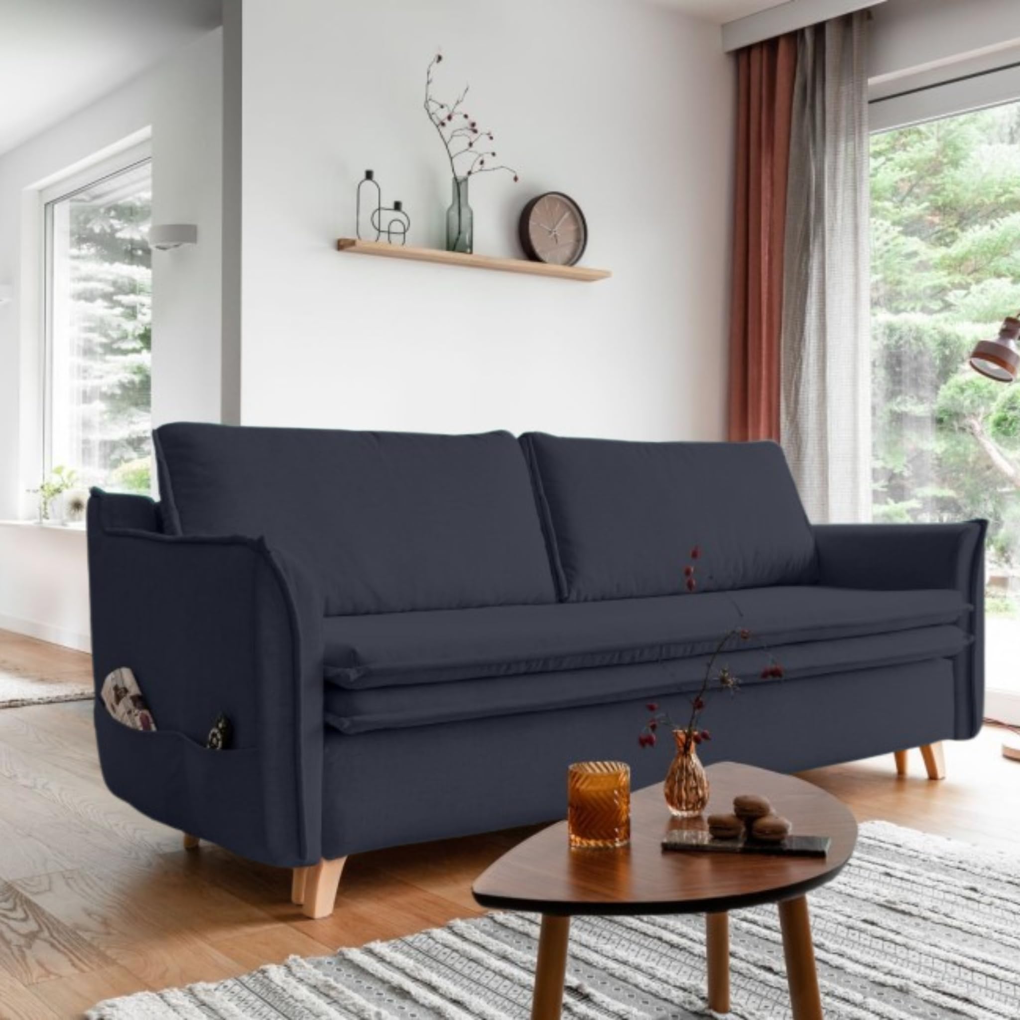 MIUFORM Charming Charlie Slim, 3 Sitzer Sofa mit Schlaffunktion, Anthrazit