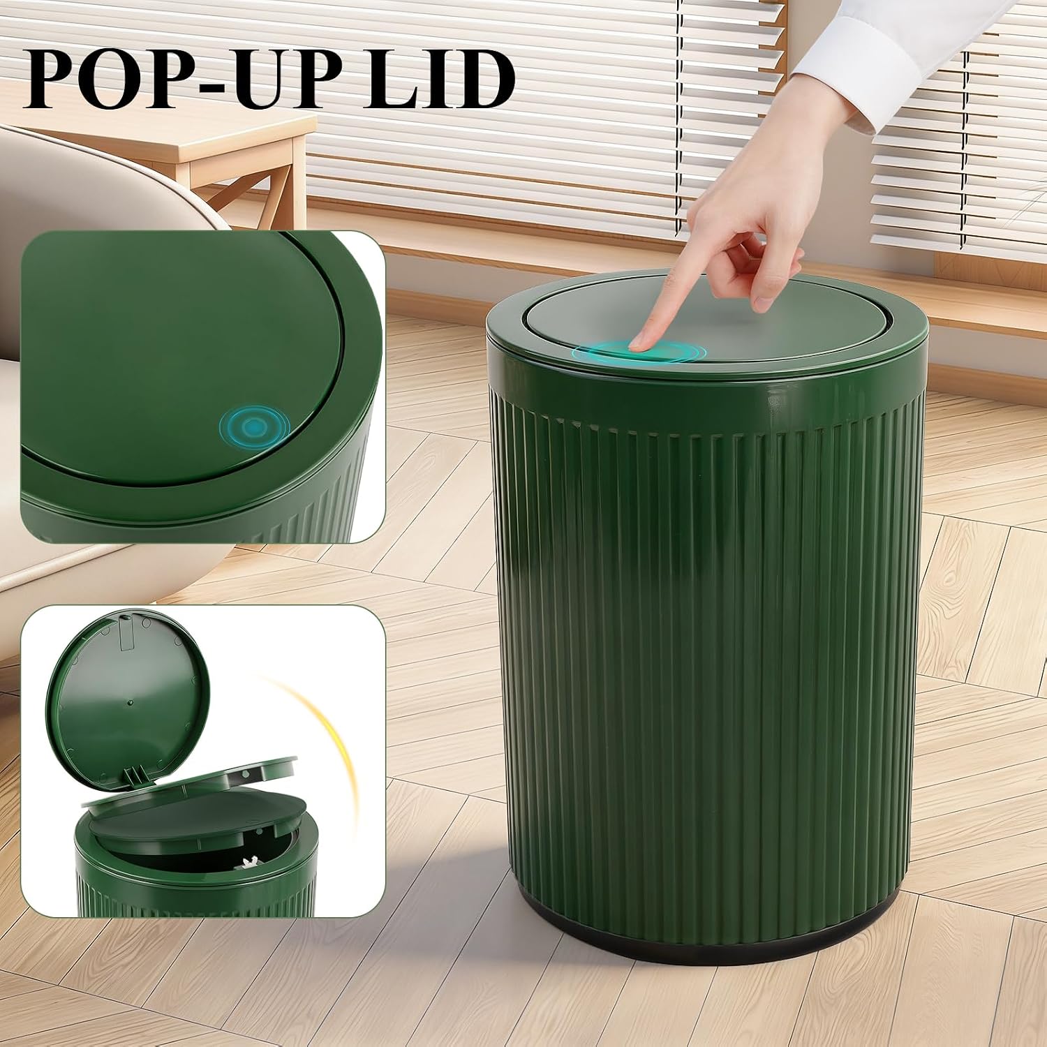 Small Bathroom Trash Can with Lid 2.1 Gallon Plastic Garbage Can Green image 2