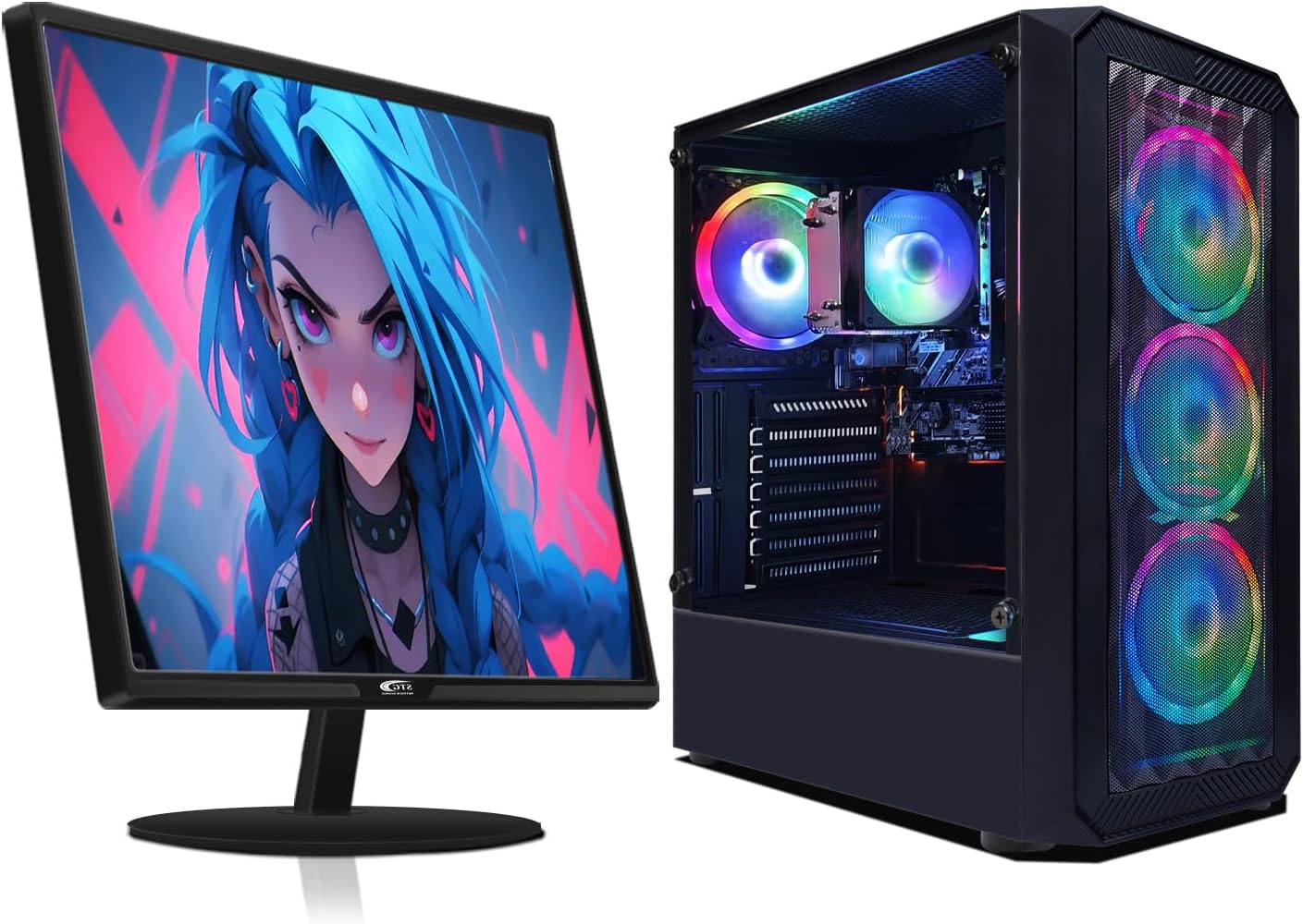 STGAubron Gaming PC Bundle with 24Inch FHD LED Monitor-Radeon RX 590 8G GDDR5, AMD Ryzen 3 3200G 3.6G, 16G DDR4, 512G SSD, RGB Fan x 4, Windows 11 Home