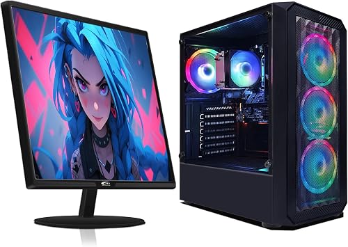 حزمة كمبيوتر الألعاب STGAubron مع شاشة FHD LED مقاس 24 بوصة - Radeon RX 590 8G GDDR5، AMD Ryzen 3 3200G 3.6G، 16G DDR4، 512G SSD، RGB Fan x 4، Windows 11 Home