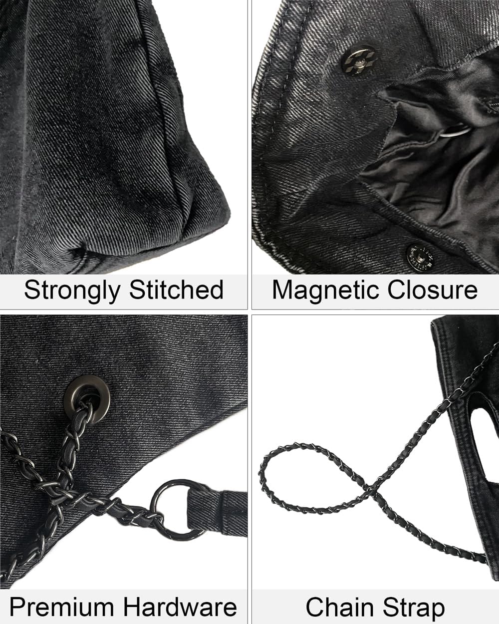 Women Denim Shoulder Handbag Retro Crossbody Bag Large Capacity Tote Purse Chain Strap Underarm Bag
