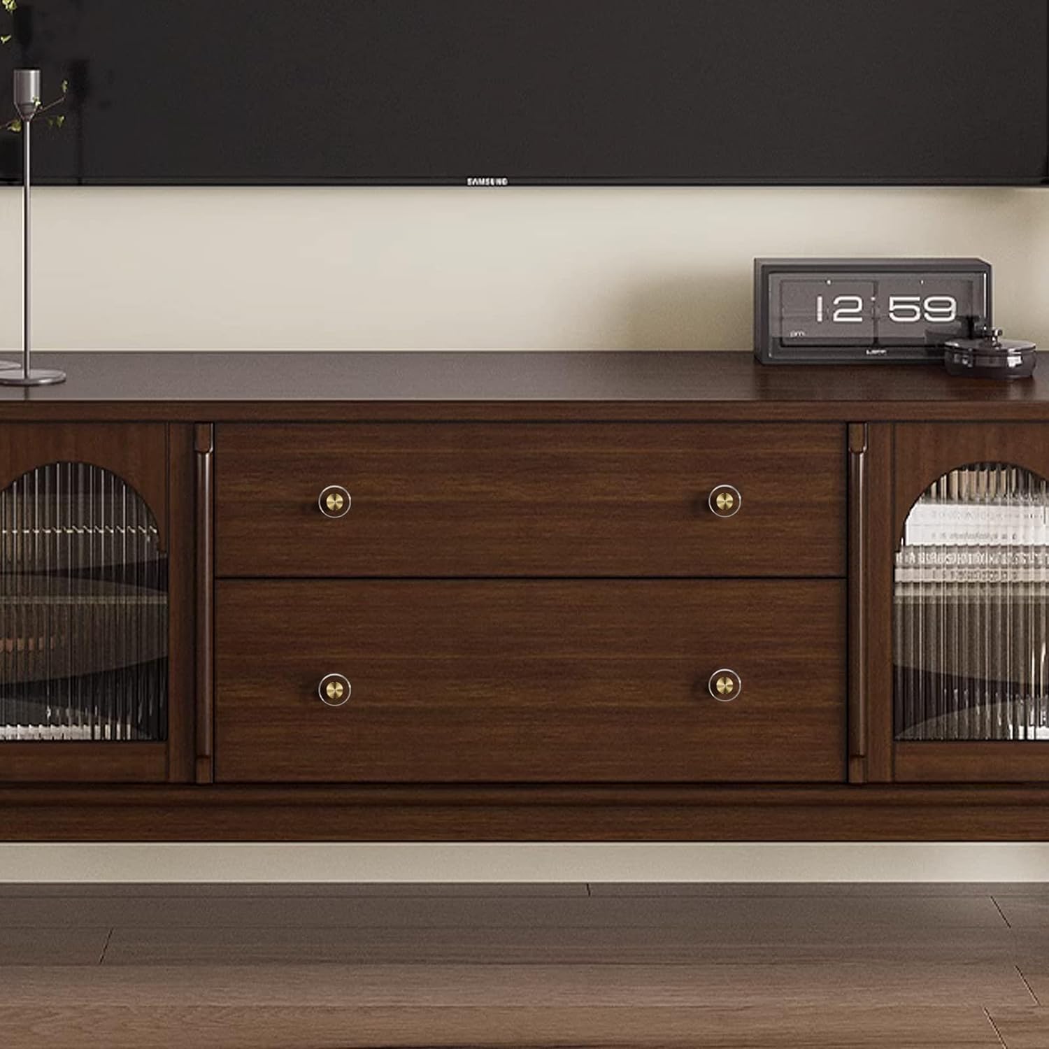 12-Pack 1-1/4-Inch White Cabinet Glass Crystal Brass knobs Brass Drawer Round Knobs Dresser Pulls, Gold Hardware Kitchen Closet knobs for Bifold Doors - Image 4