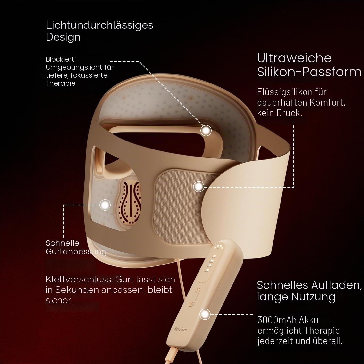 4D Rotlichttherapie Maske, 311 LEDs, 851 nm Infrarot Lichtwellen, LED-Gesichtsmaske, Lichttherapie für schnurlose Photonen-Technologie, Silikon-Hautverbesserung für Frauen mit Champagner