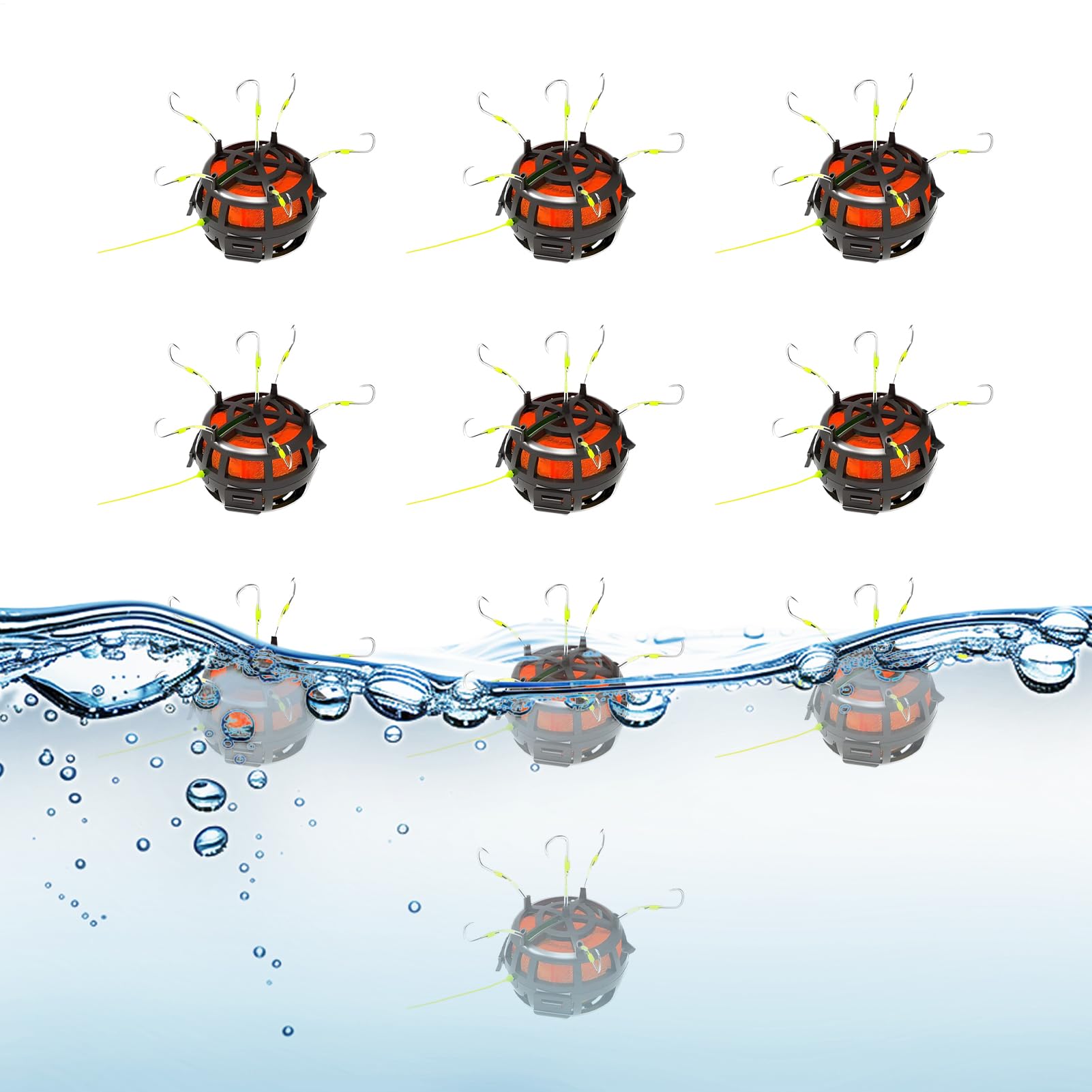 Jaula de cebo con 6 ganchos y apertura inferior invertida
