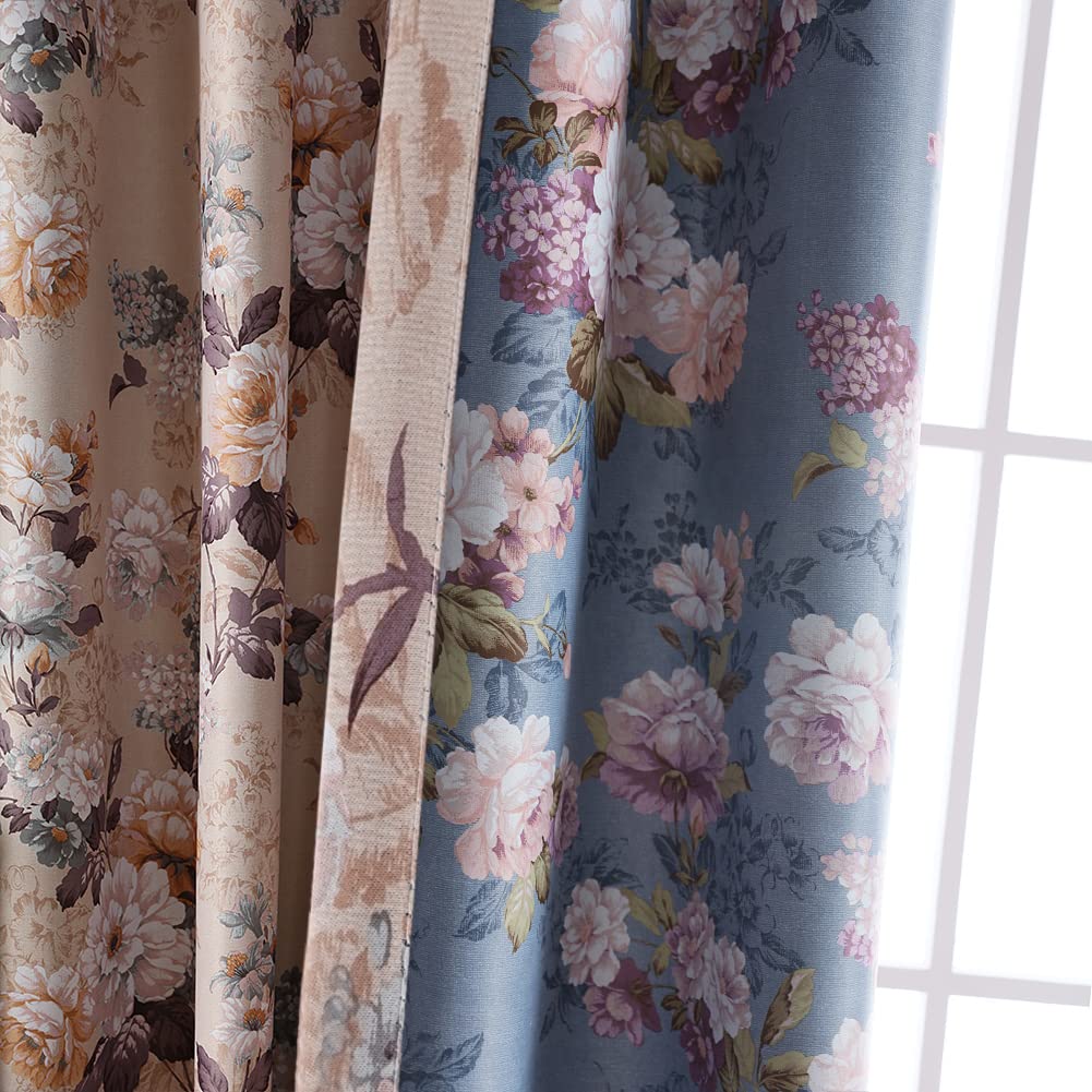 SUOUO Rideaux occultants Double Face à Motif Floral Vintage pour Chambre à Coucher, 2 Panneaux de 213 cm de Long, Isolation Thermique, Rideaux de fenêtre occultants pour Salon