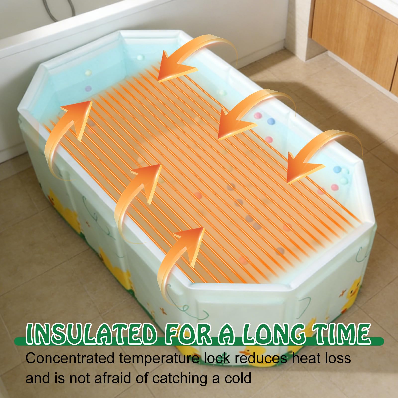 78 x 45 x 30 cm, vasca da bagno pieghevole per bambini: verde menta, grande vasca da bagno con 5 palline oceaniche e 4 anatre giocattolo da 0 a 8 anni, integrata