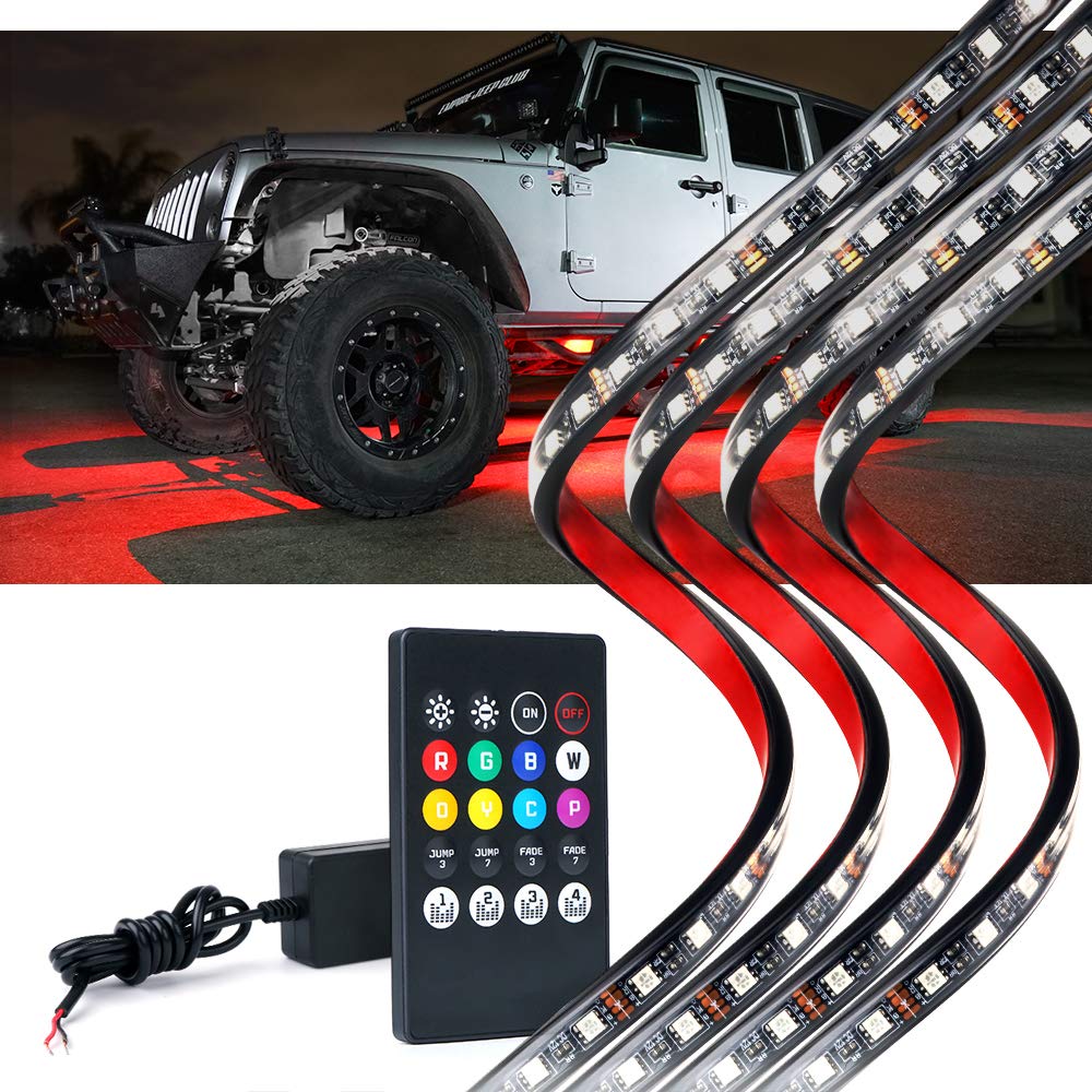LUMENIXCar Underglow LED Lights Kit with APP Control & Wireless Control, RGB Underbody Neon Accent Lights w/ Dynamic Music Mode Compatible with Car, Truck Off Road Vehicle, SUVs - DC 12V(4PCS)
