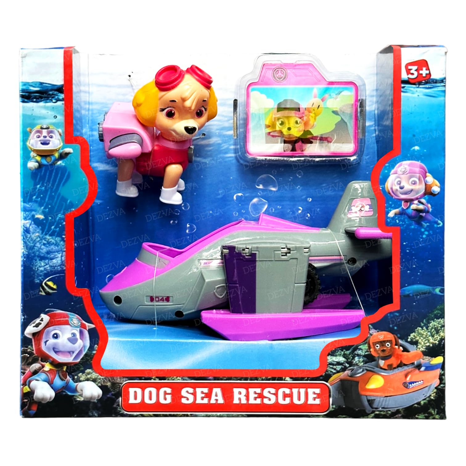 Pup Buddies Sea Rescue Team with Transformable Vehicle and Collectible Action Figure with Light and Music for Kids Aged 3 and up (Pink Sea Rescue Dog)
