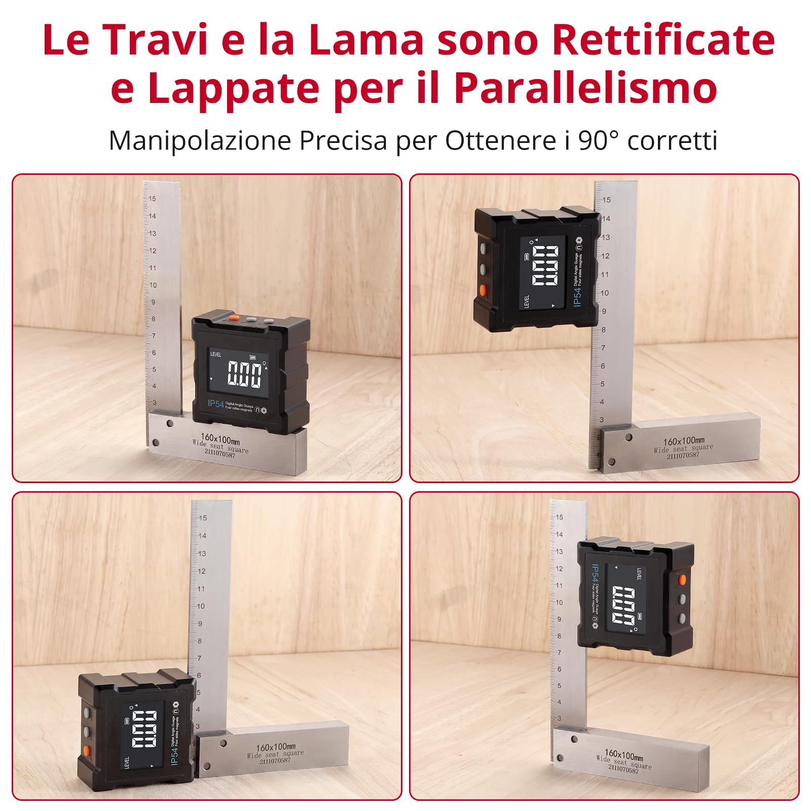 XUNTOP Engineer Square Set 4pz Squadra ad Angolo Retto in Acciaio 63X40mm 80x50mm 100x63mm 160x100mm Righello Squadretta di Posizionameto 90° Scala Metrica e Imperiale con Scatola Plastica