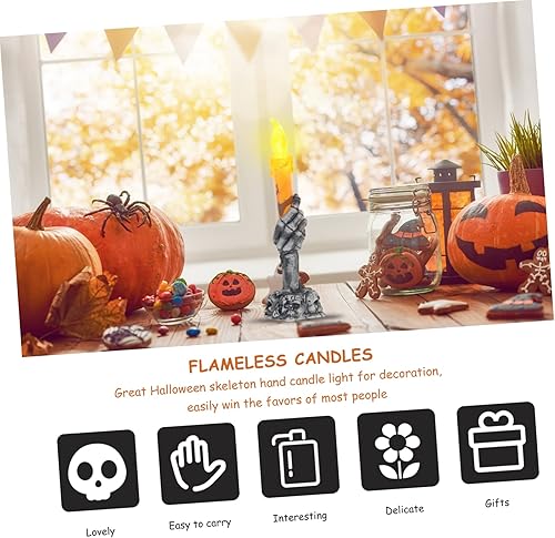 Miniatura 4 de Uonlytech 4 piezas de luces de Halloween, candelabros eléctricos, velas principales, decoración de Halloween, vela de esqueleto de Halloween,