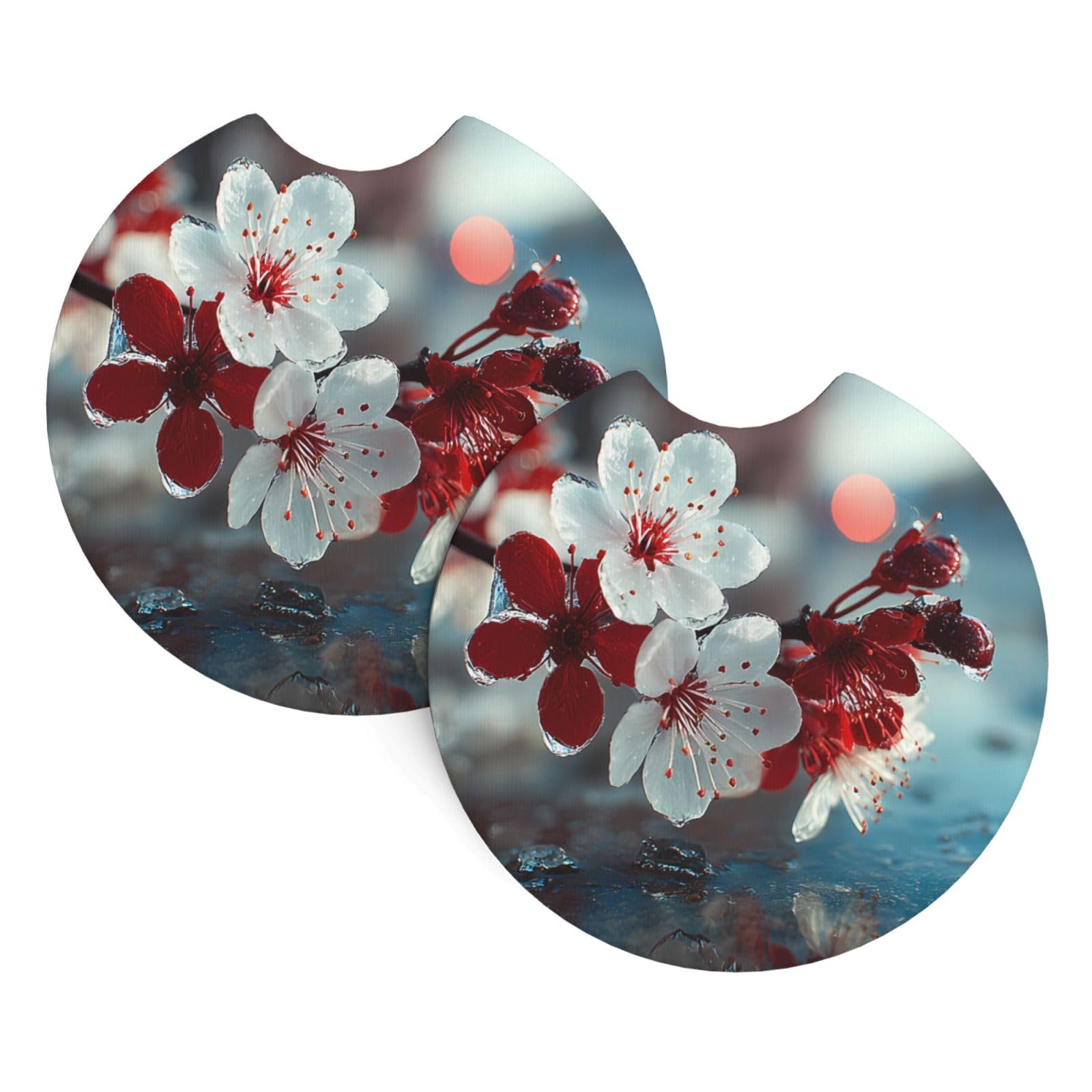 Plum blossoms On The Ice Car Interior Cup Holder Pad 2 PCS Car Coasters Scratch-resistant Odorless for Most Cars