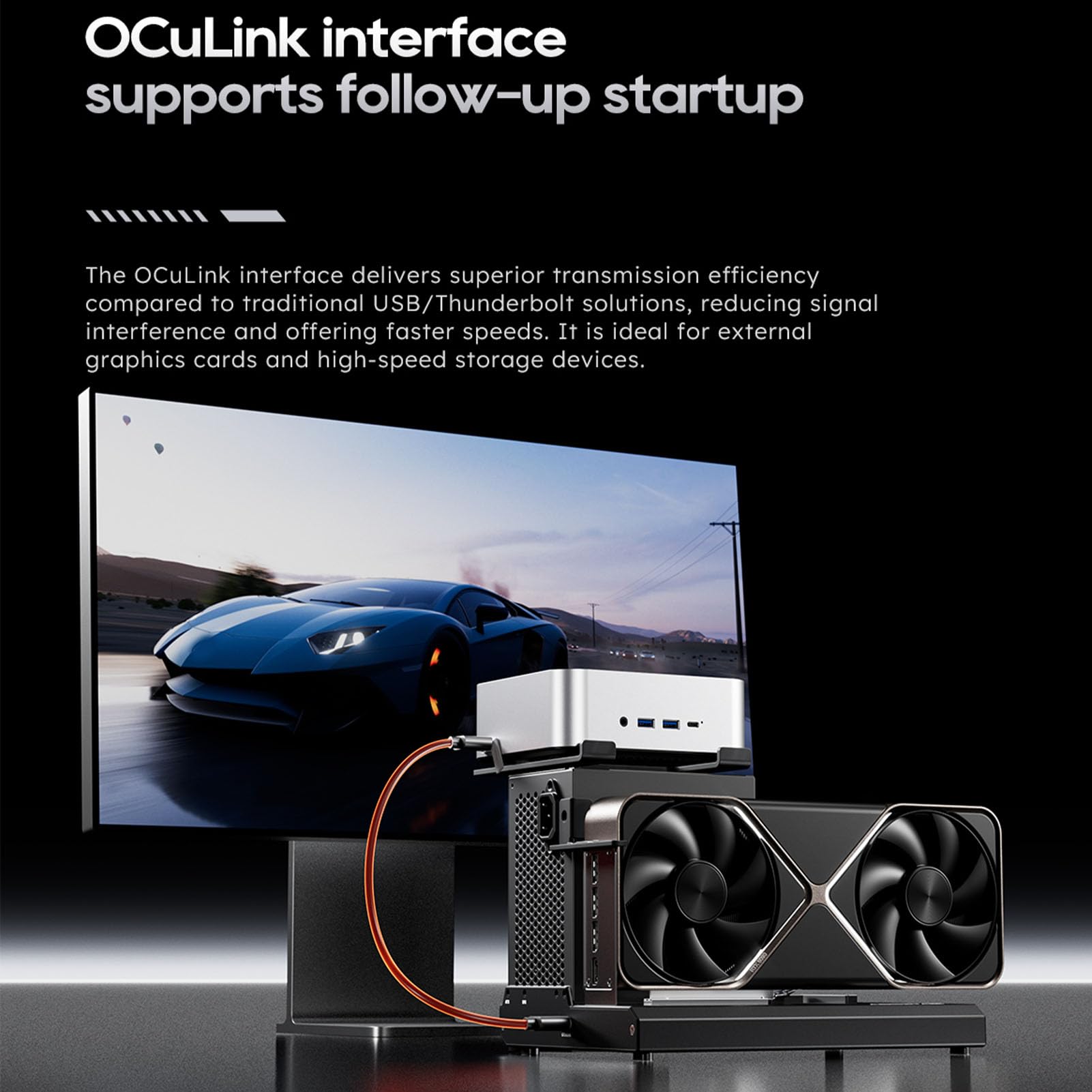 Tangxi Zewnętrzna Stacja Dokująca GPU, dla OCuLink EGPU Zewnętrzna Obudowa GPU Karty Graficzne PCIe 4.0 X4 Stacja Dokująca Akcesoria do Dysków Twardych, Kompatybilność z Dwoma Zasilaczami