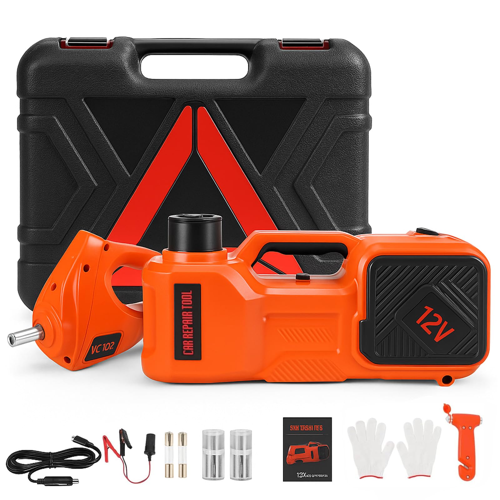 Electric Car Jack Kit 5 Ton 12V Hydraulic Floor Jack with Impact Wrench and Inflatable Pump for SUV Car Emergency Repair Tire Change Kit with LED Light