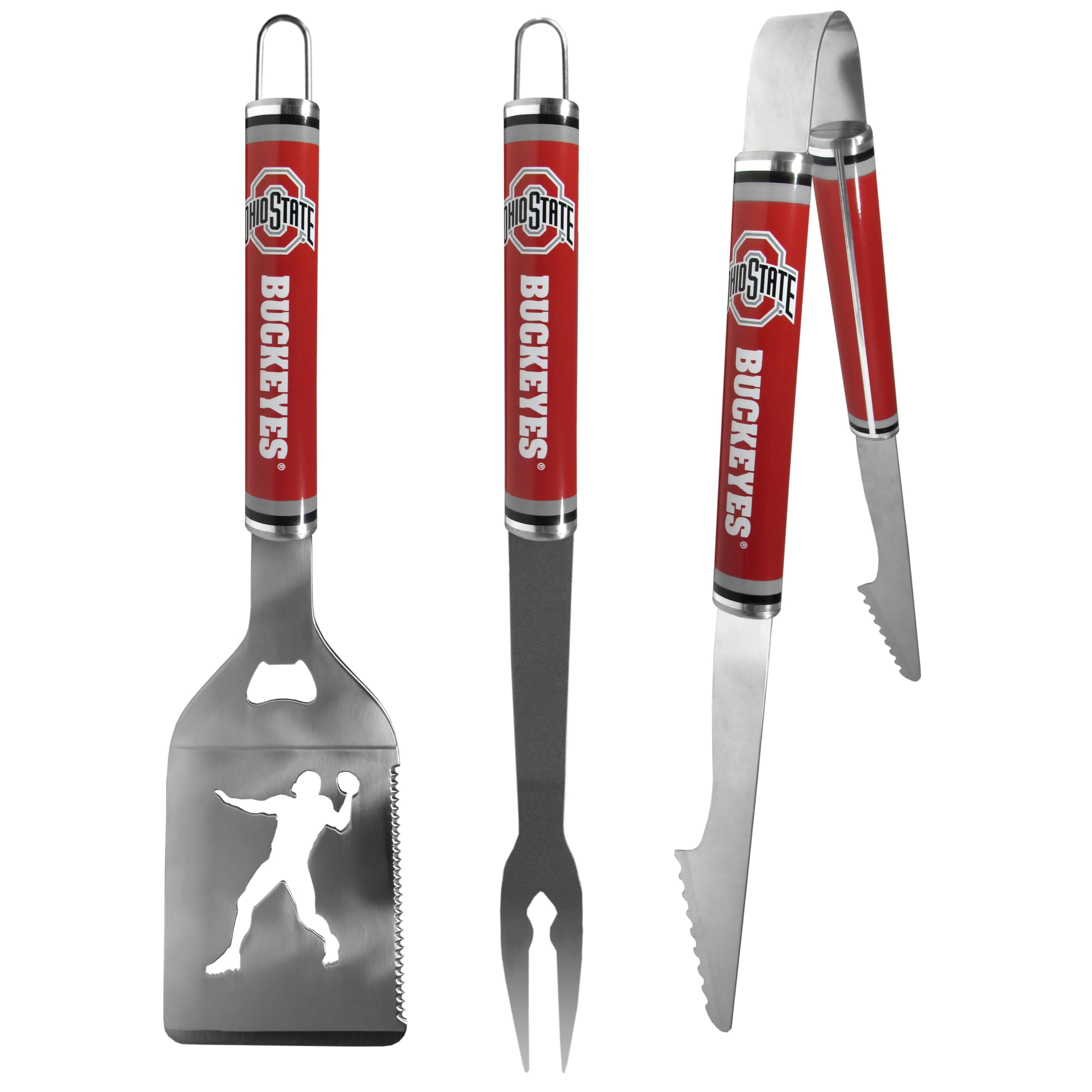 Siskiyou Sports NCAA Ohio St. Buckeyes 3 pc Steel BBQ Tool Set, One Size, Team Colors