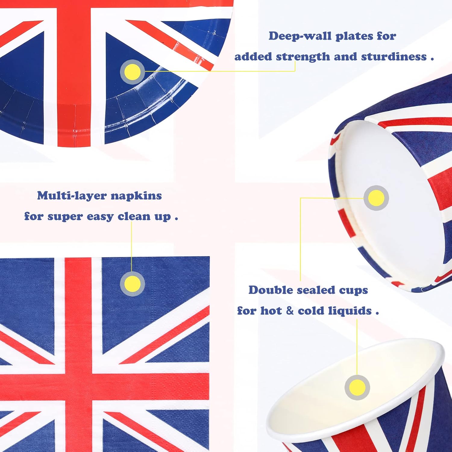 Forfamy Union Jack Tableware Set 101PCS Union Jack Party Supplies