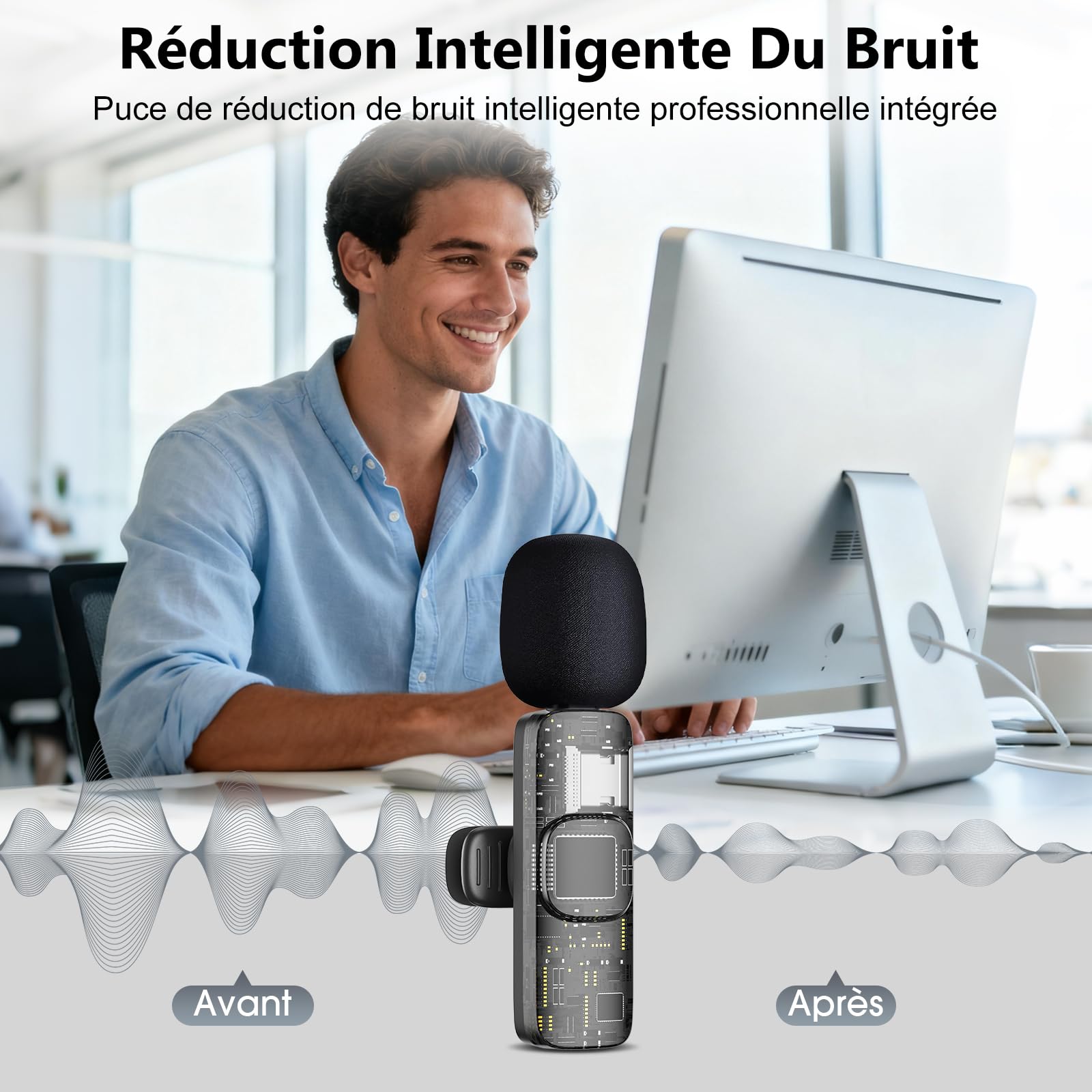 Micro Cravate sans Fil pour iPhone/Téléphone/Caméra/Ordinateur - Mini Microphone 4 en 1 à Pince avec Filtres Anti-Pop pour Enregistrement Vidéo Diffusion en Direct Vlogs et TikTok