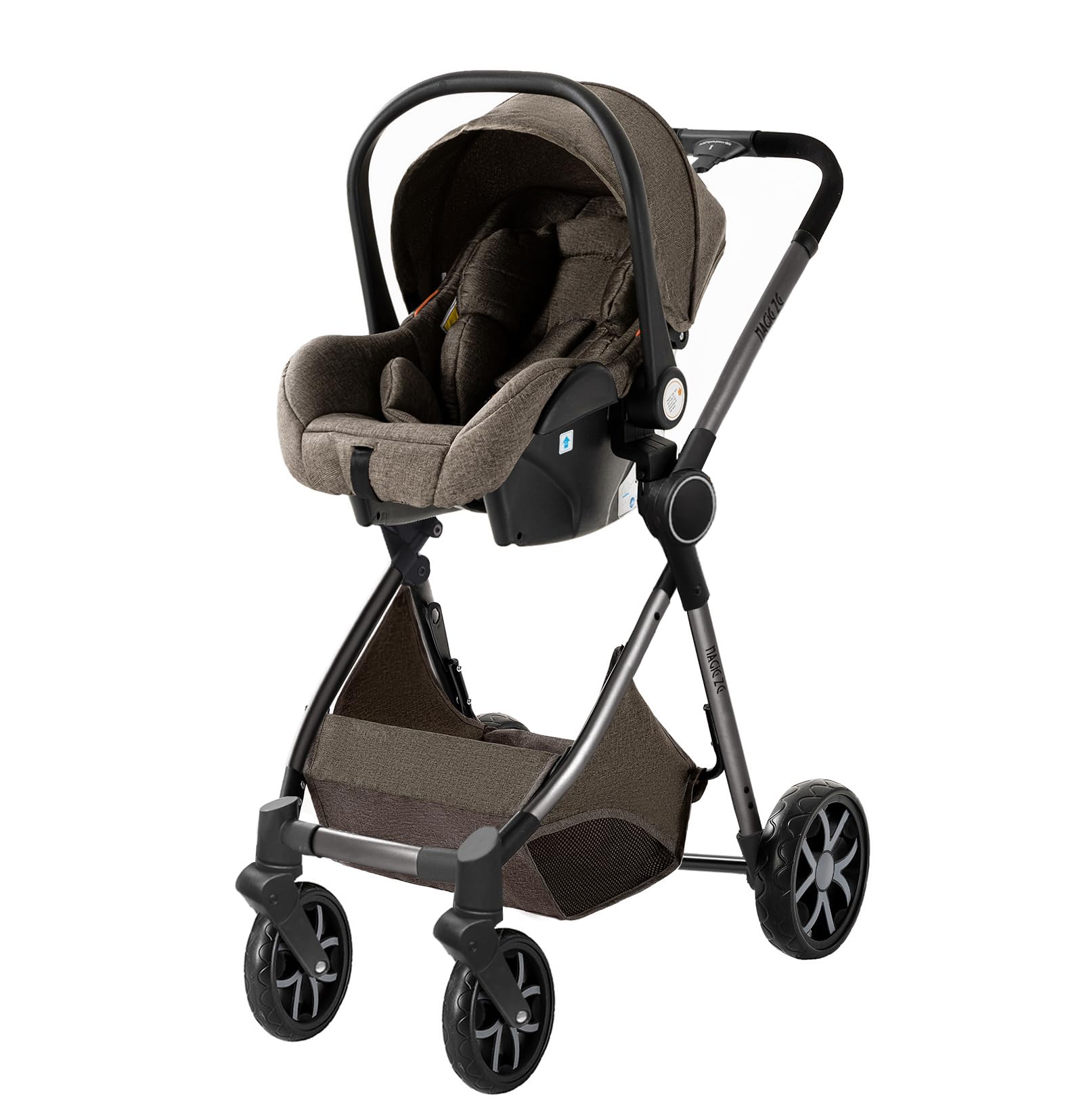 MoLi Kinderwagen 3 in 1, Kinderwagen mit Umkehrbarem Doppelschiebemodus, Buggy mit Großer Bequemer Babywanne, Kombikinderwagen 3 in 1 Rahmen Aluminiumlegierung Faltbar Hohe Landschaft (225 Chocolate)