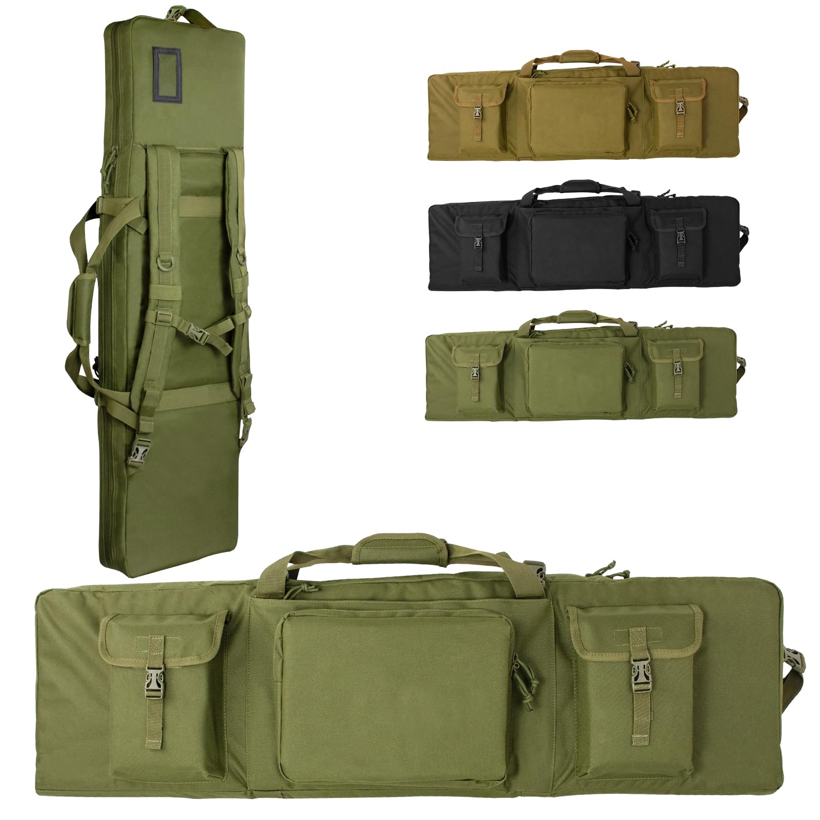 48" 42" 36" Double Rifle Case Backpack, Lockable Heavy Duty Padded Gun Bag