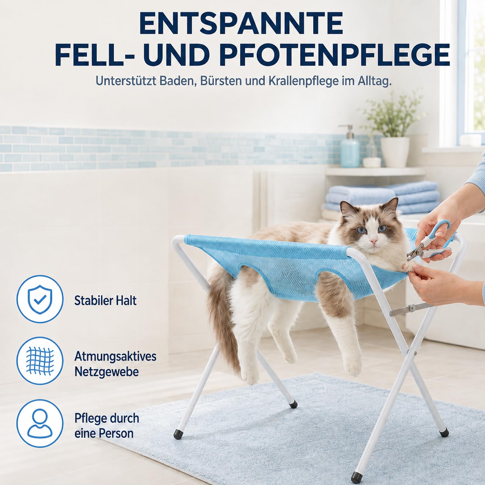 DZ'HUE Hundepflege HäNgematte, 2027 NEU Pet Shower Holder, Hunde Badehilfe, Faltbare Hundebadewanne Mit Gestell, Hundewaschtisch Klappbar, füR Haustierpflege Bad Salon (A-Blue)