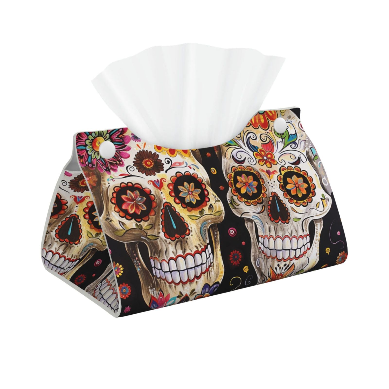 Sugar Skulls Print Tissue Box Cover Foldable Tissue Storage Box Leather Tissue Cube Box Holder for Living Room Bedroom Office Car Home Decor