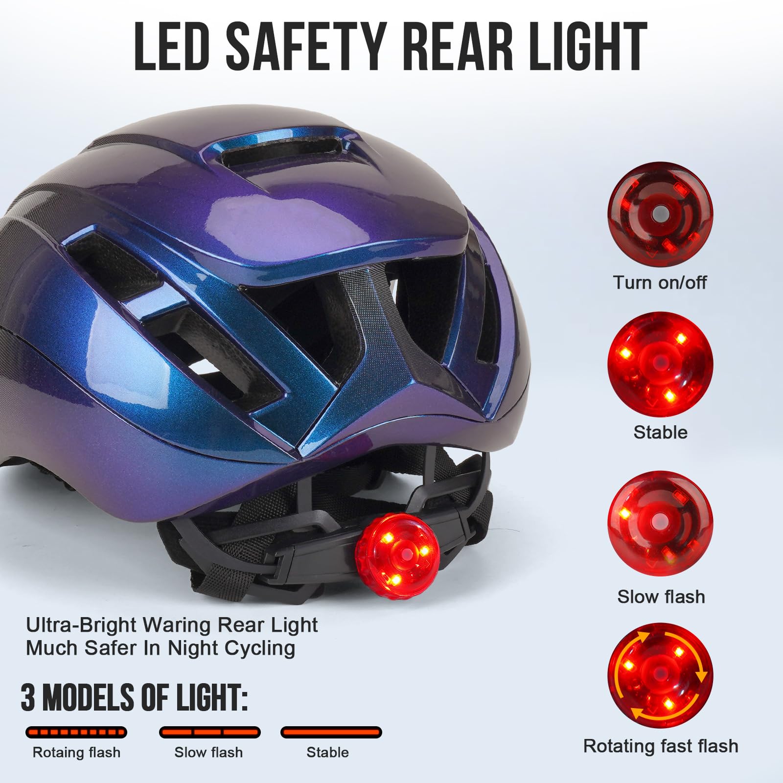Casque de Vélo Adulte Léger avec Lumière LED Arrière 54-60 cm Aéré Réglable Route VTT