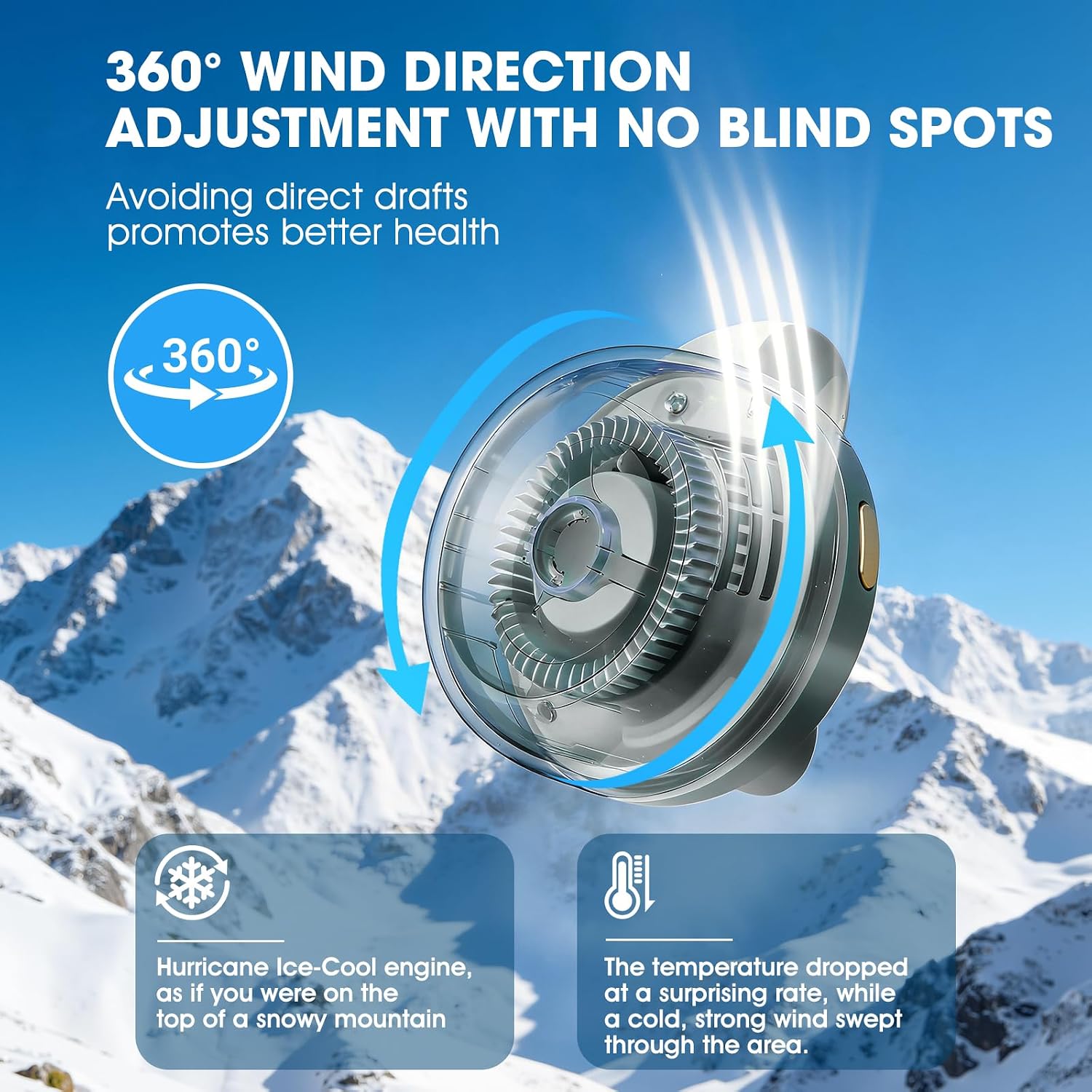 Timeno Portable Clip-On Bladeless Fan, Mini USB Rechargeable 360° Rotatable Fan, 3-Speed Silent Personal Cooling Fan for Outdoor Travel Office (Green)