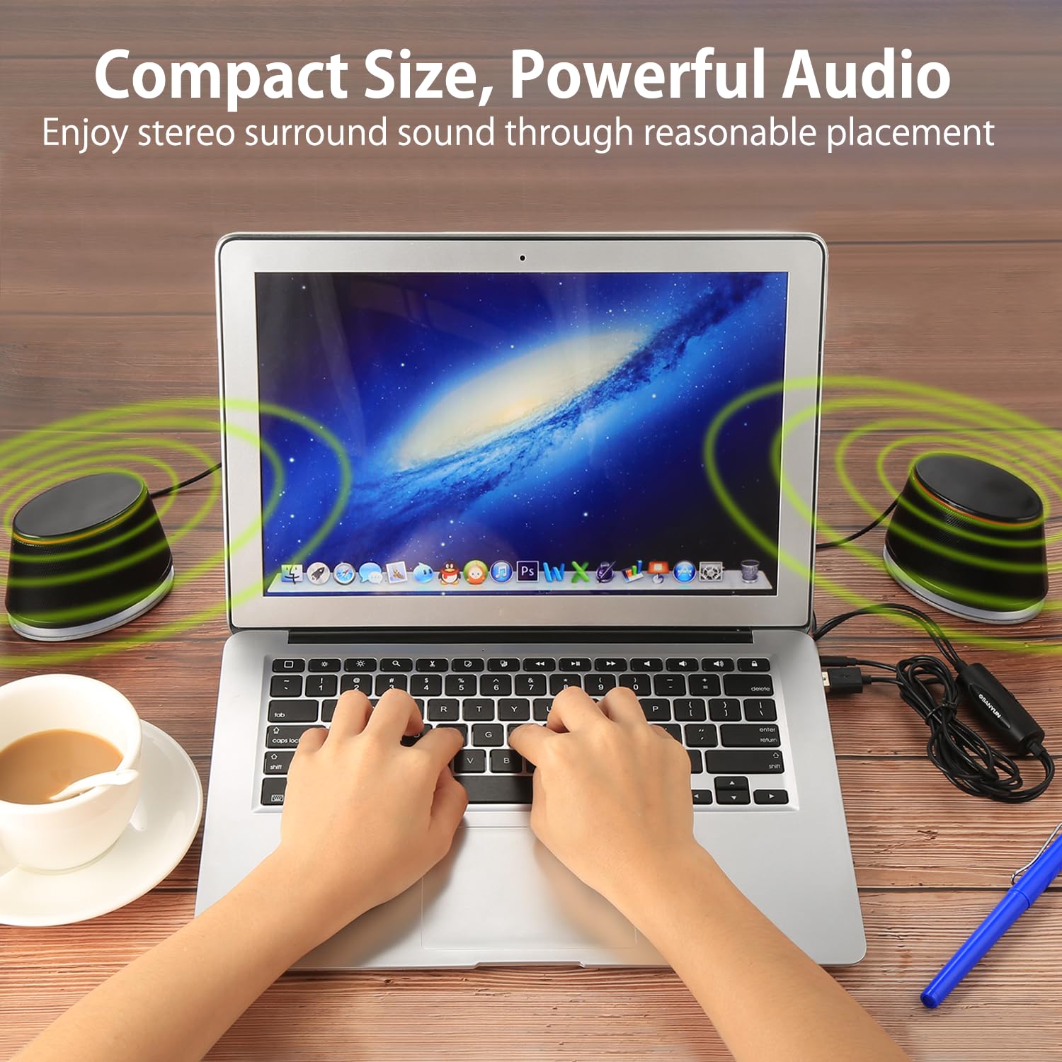 Sanyun SW102 Głośniki do Komputera i Laptopa, 2.0, Zasilanie USB | Pasywne Radiatory, Mocne Basy, AUX 3,5 mm Audio, Regulacja Głośności na Kablu, Plug & Play, Kompaktowe (Para, Czarny)