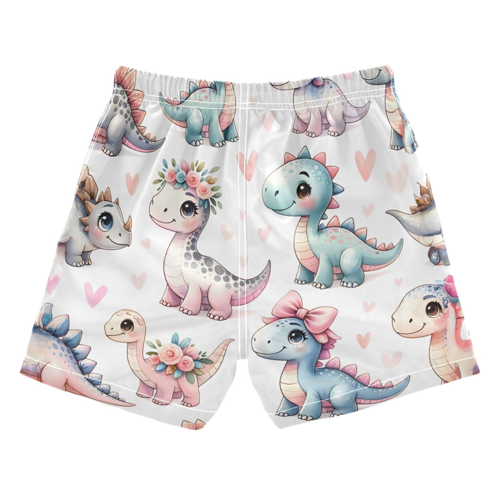 YANENDIE Boy Swim Trunks Cute Dinosaurs in Flowers Summer Beach Quick Dry Swimsuit Bathing Suit, 2-8T