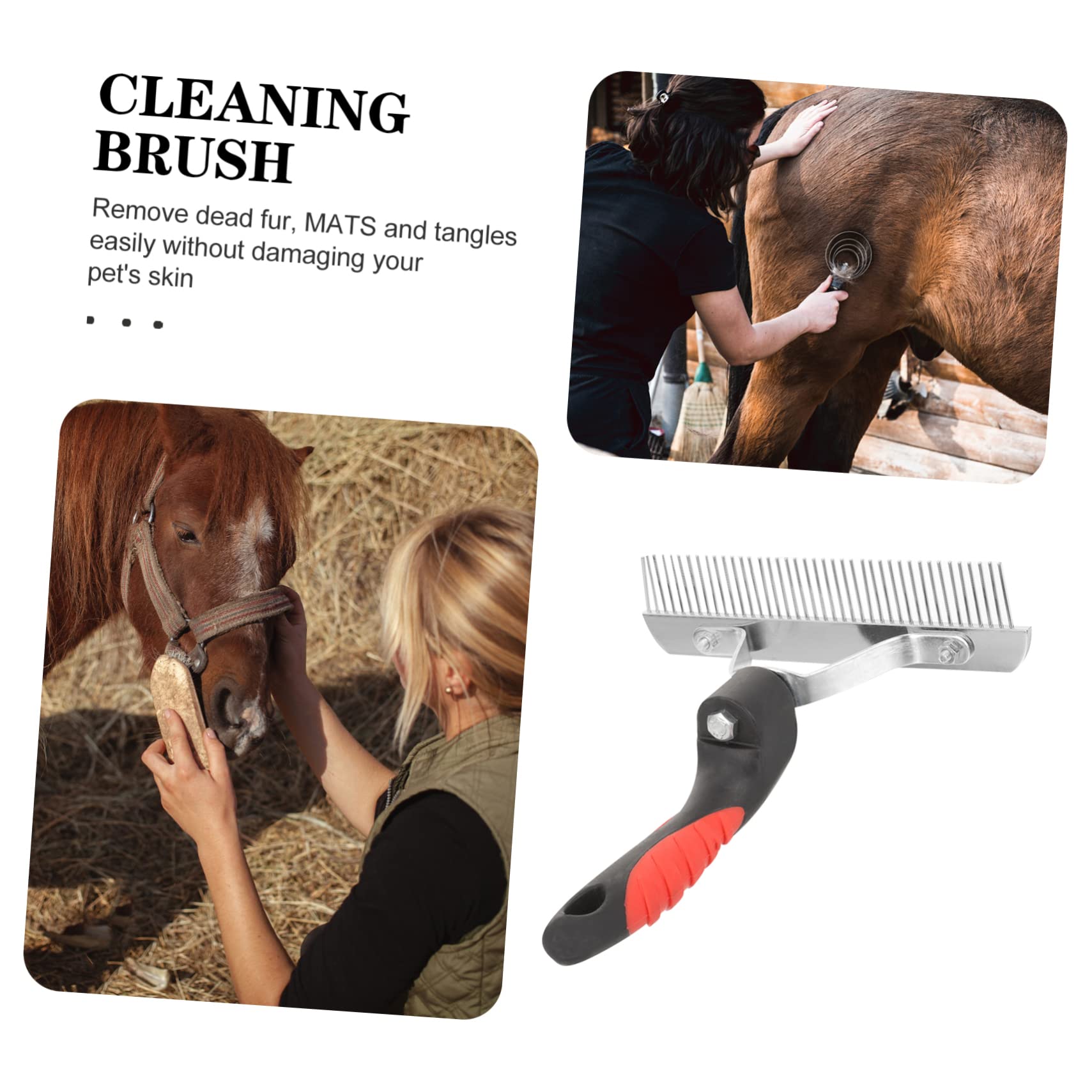 HOLIDYOYO Ergonomic Horse Brush Metal Comb Hair Removal Grooming Tool Skid-resistant Handle